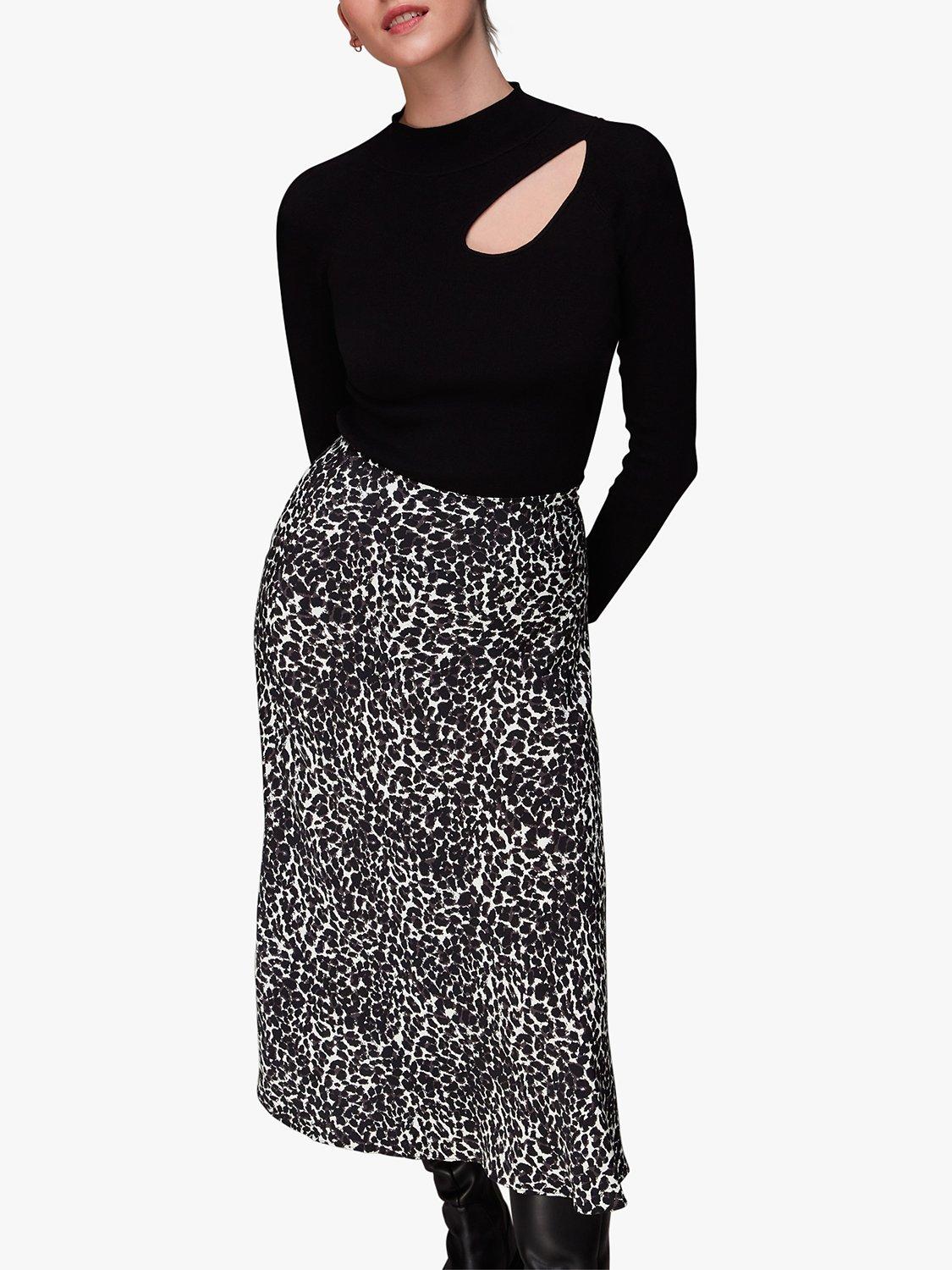 Product image 4 of 6, which shows Whistles Shadow Leopard Print Bias Midi Skirt, Black/Multi, 6