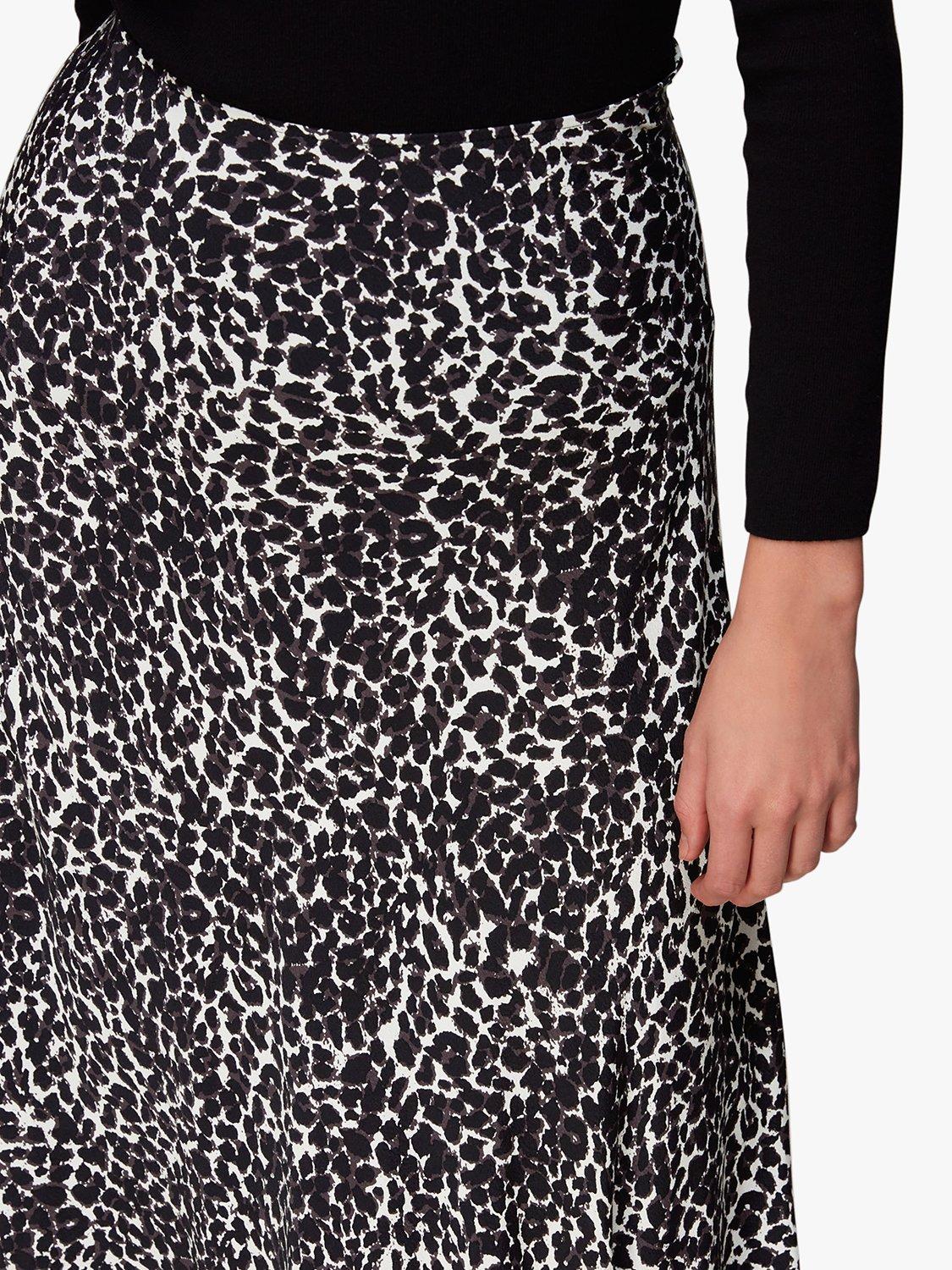 Product image 5 of 6, which shows Whistles Shadow Leopard Print Bias Midi Skirt, Black/Multi, 6