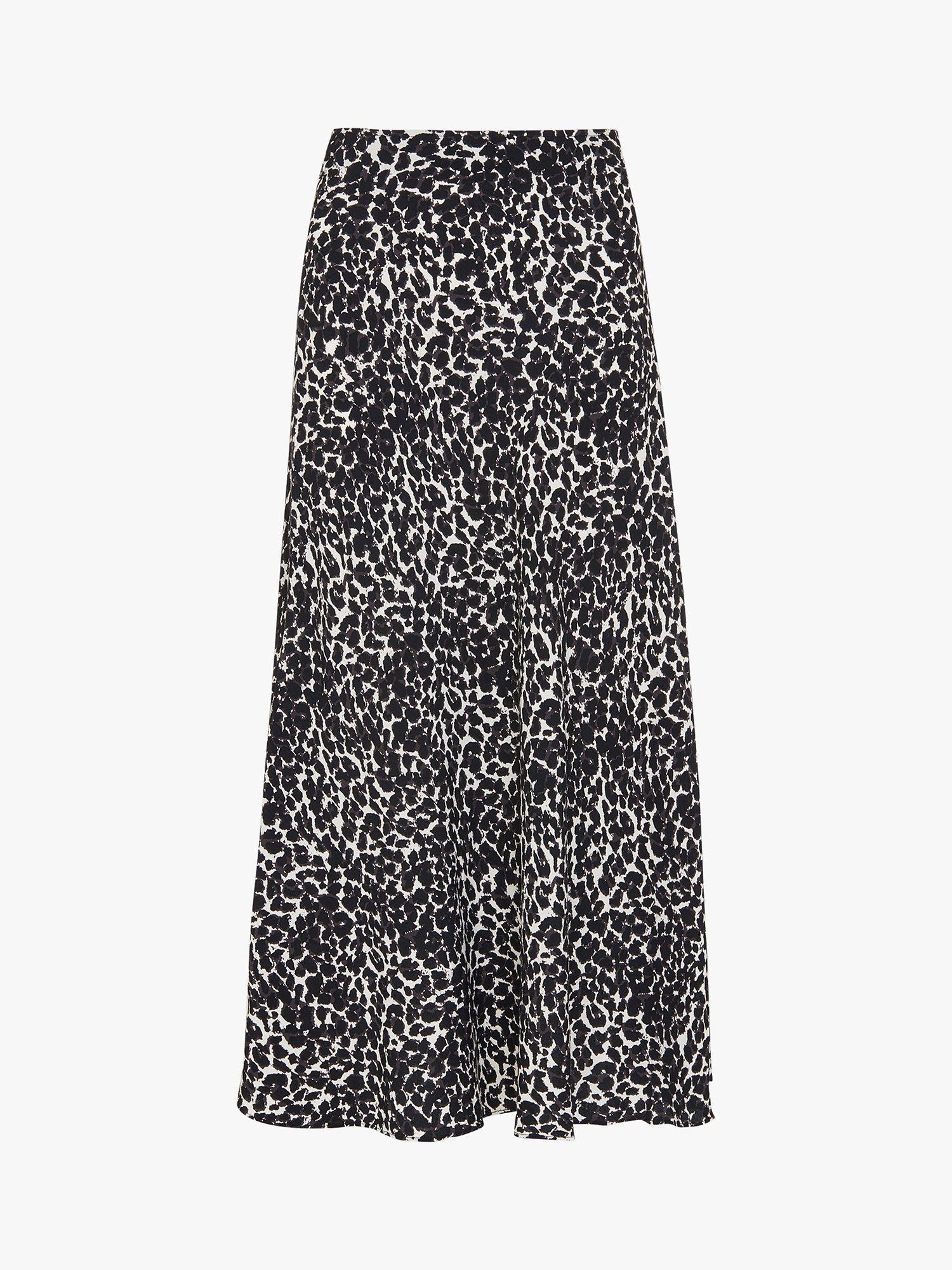 Product image 6 of 6, which shows Whistles Shadow Leopard Print Bias Midi Skirt, Black/Multi, 6