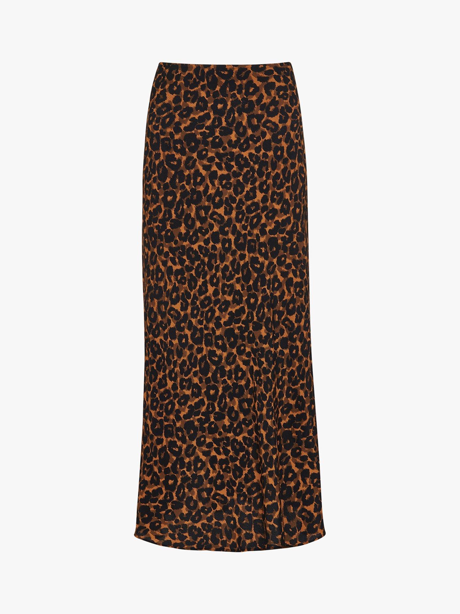 Product image 6 of 6, which shows Whistles Abstract Animal Print Bias Cut Skirt, Black/Yellow, 6