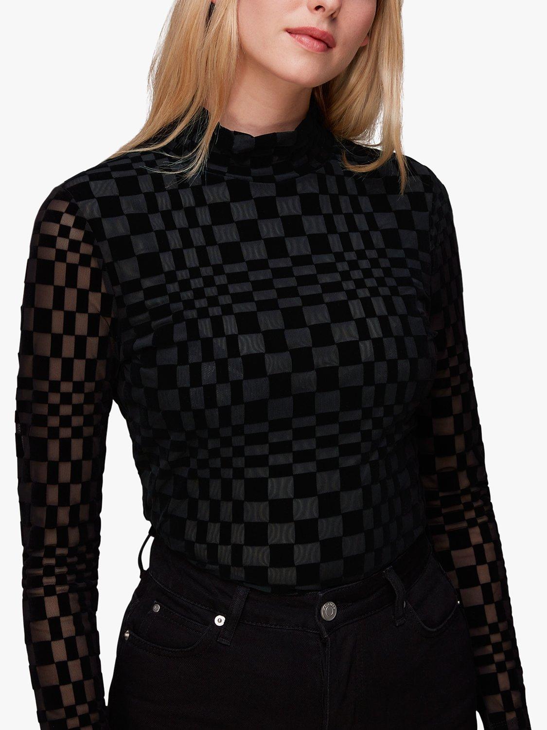 Whistles Illusion Checked Mesh Top, Black