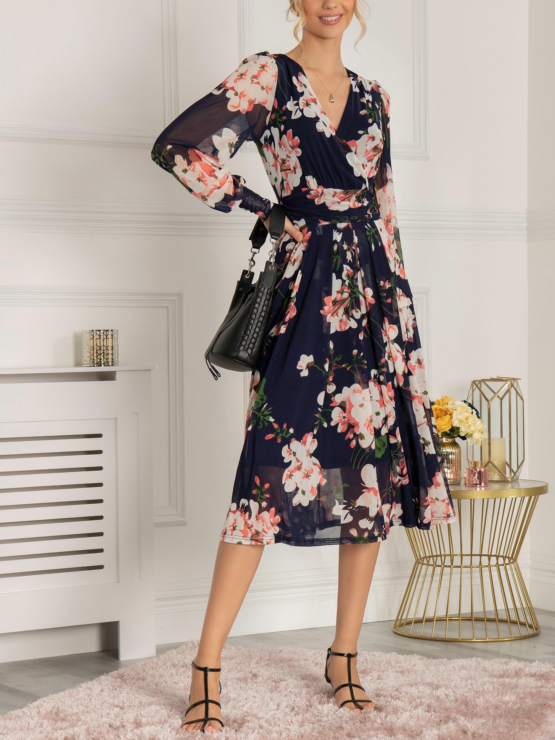 Jasmine tie sleeve midi dress navy sales