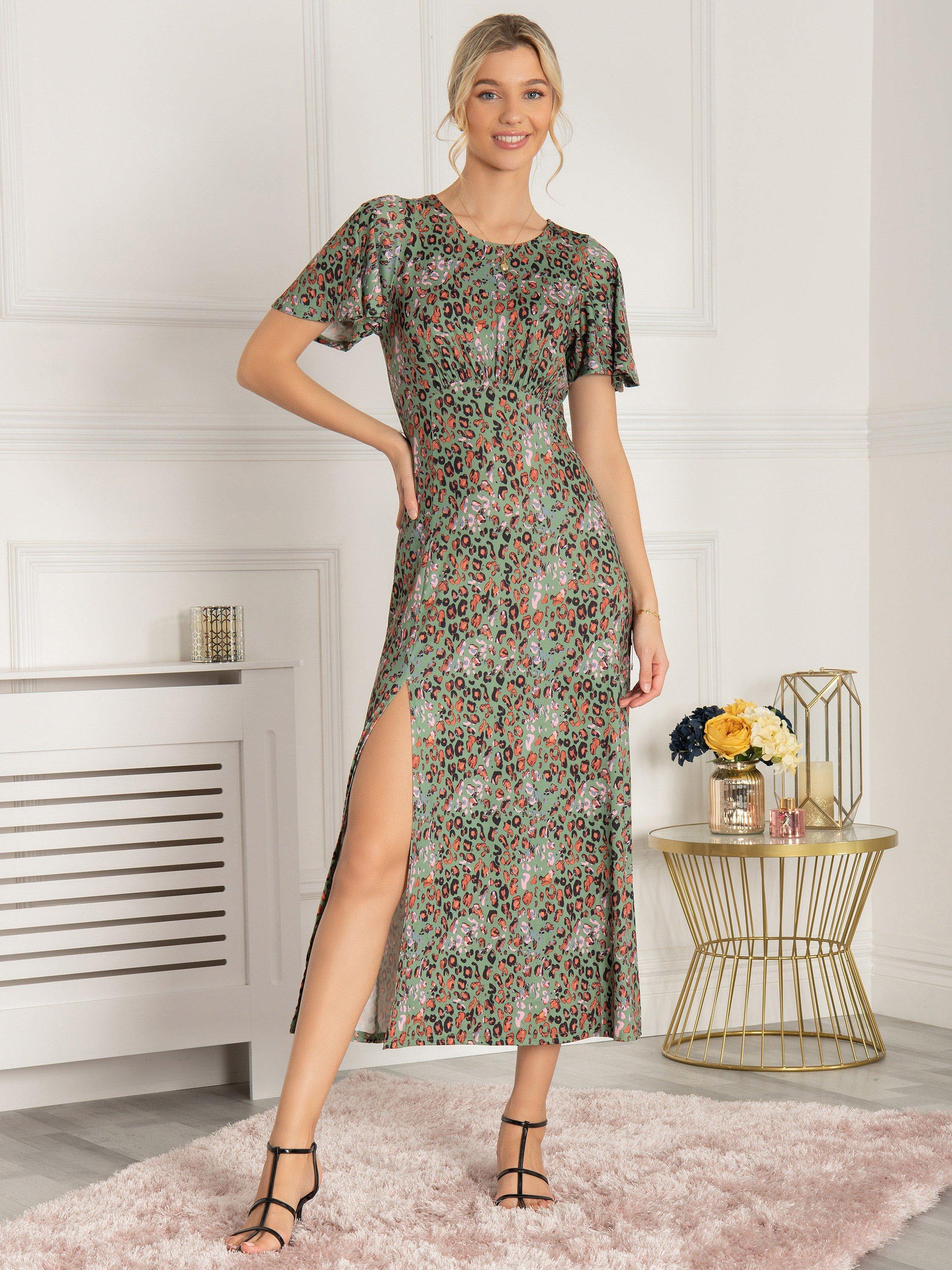 Jolie Moi Dalilah Leopard Maxi Dress, Green Animal