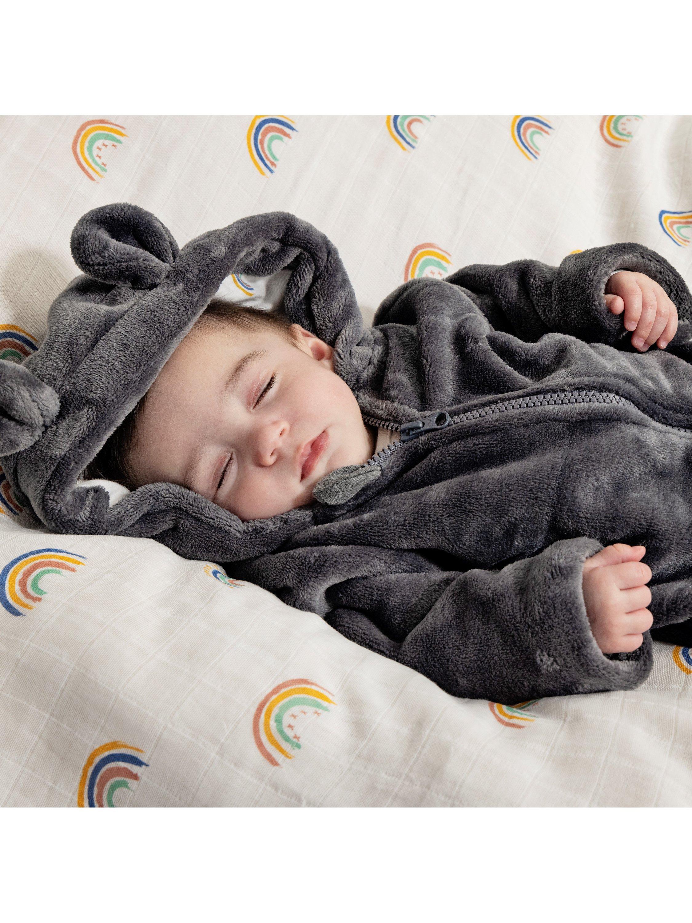 Product image 1 of 4, which shows From Babies with Love Kindness is Magic Teddy Fleece Hoodie, Charcoal Grey, 0-3 months