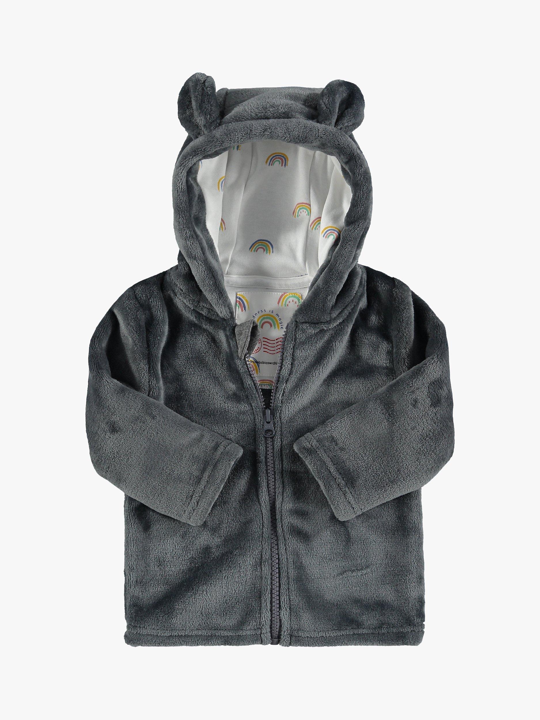 Product image 4 of 4, which shows From Babies with Love Kindness is Magic Teddy Fleece Hoodie, Charcoal Grey, 0-3 months