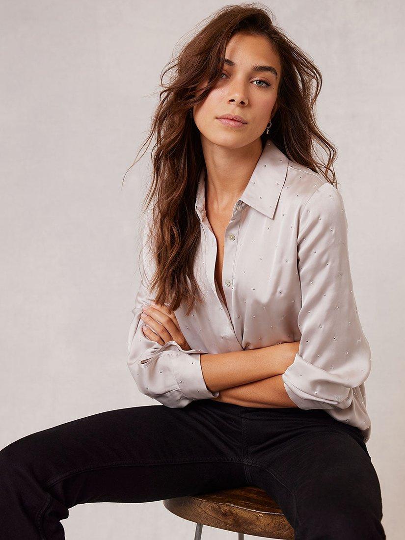 Mint Velvet Stud Shirt, Natural