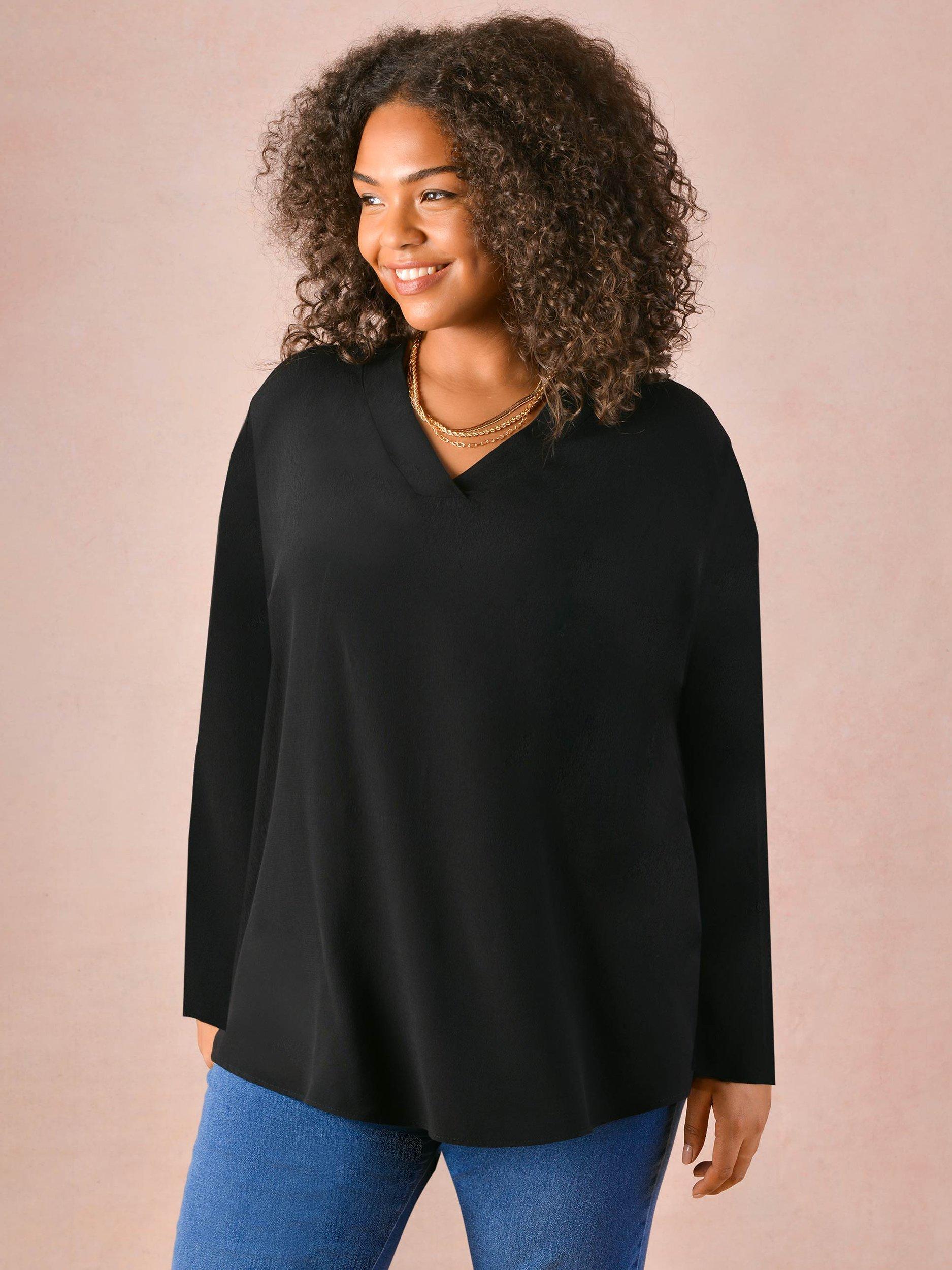 Live Unlimited Woven Front Jersey Top, Black