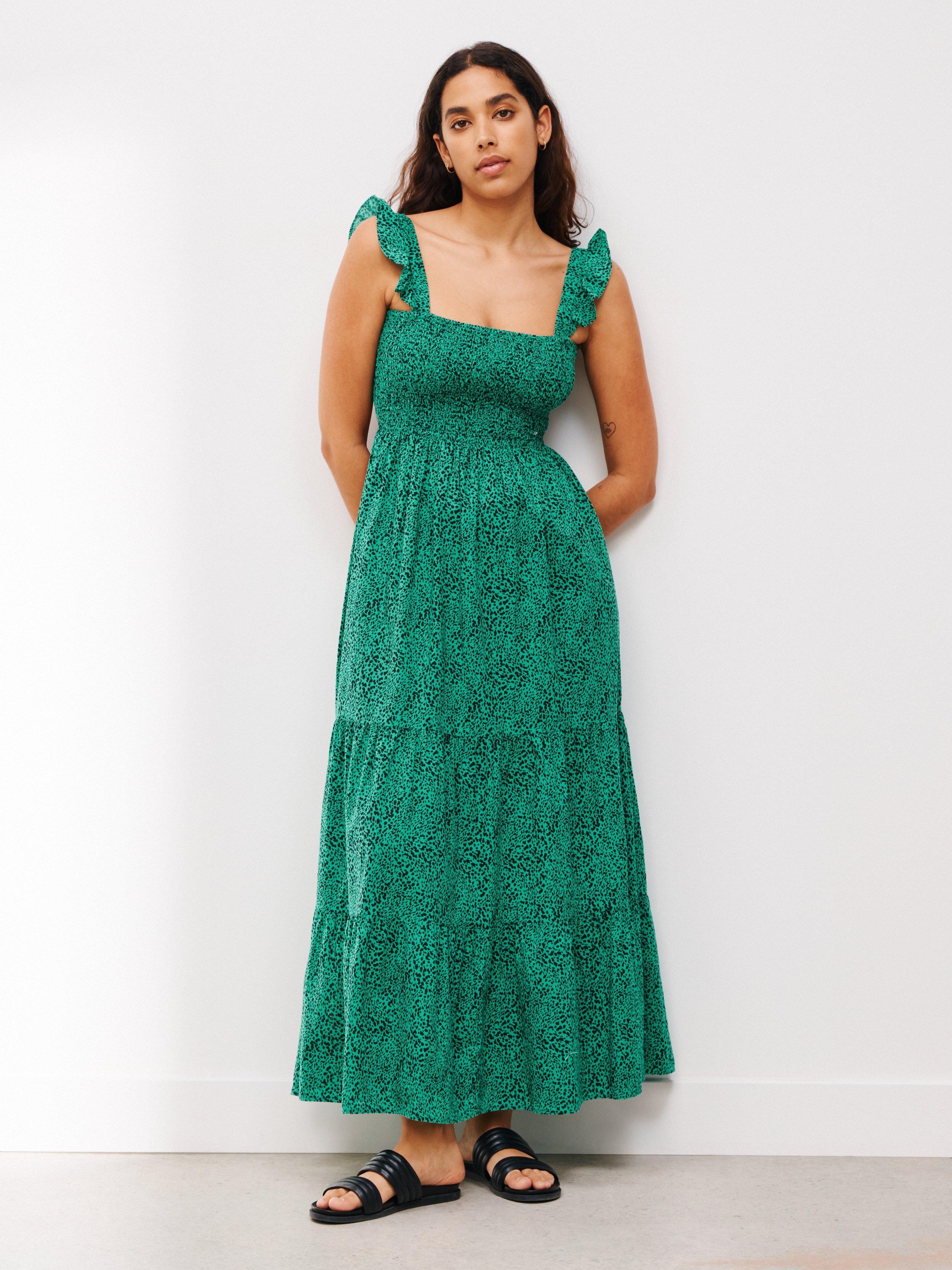 AND/OR Jungle Shirred Maxi Beach Dress, Green
