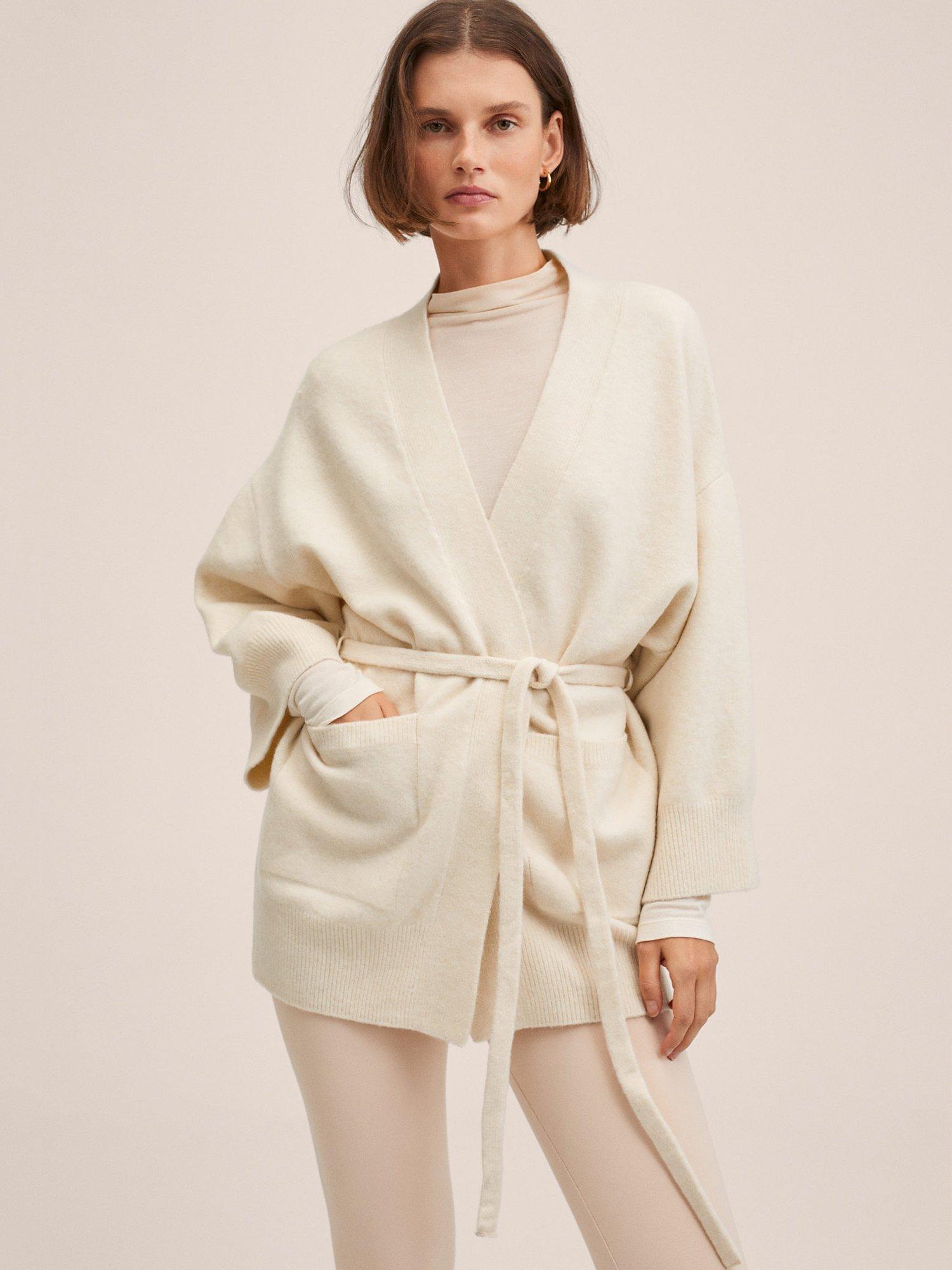 Mango Tie Detail Cardigan, Light Beige