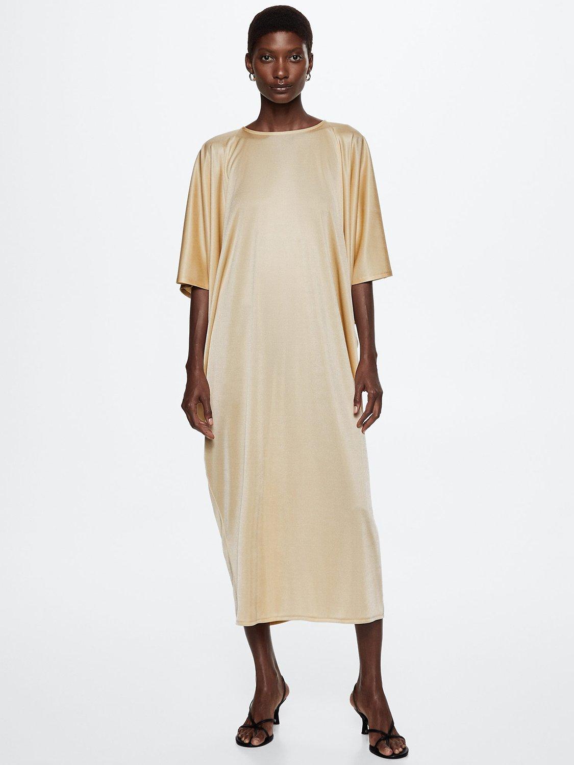 Mango Satin Midi Dress, Beige