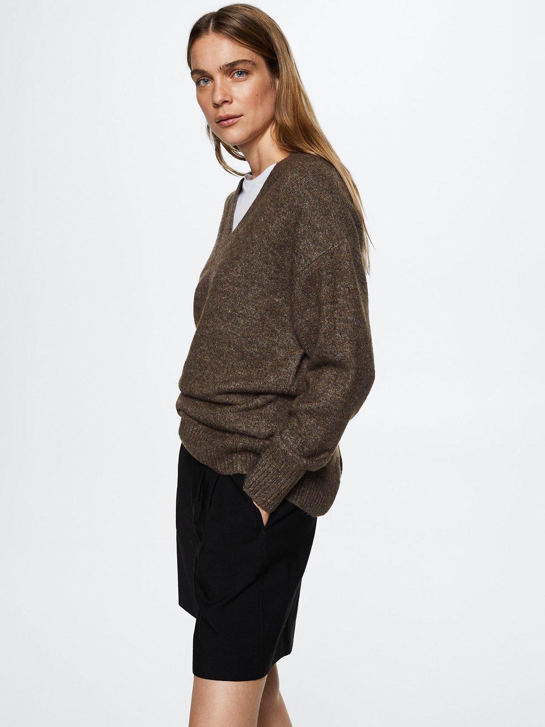 Mango Taldorav V-Neck Jumper, Brown, S