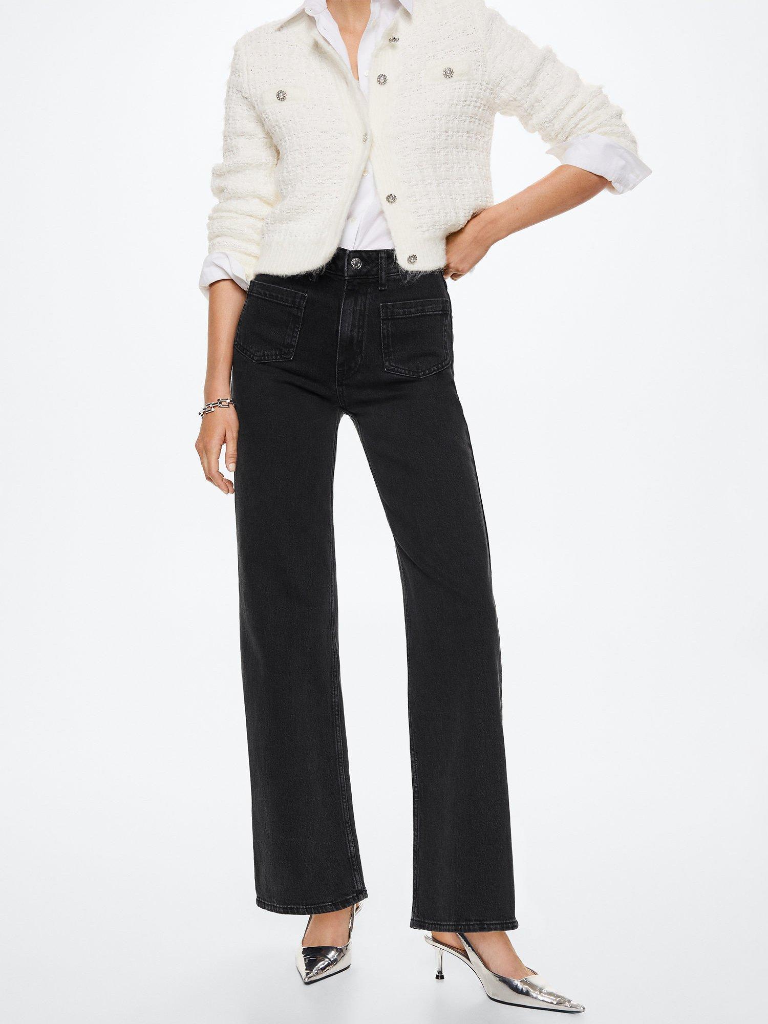Mango Clea Flared Jeans, Black
