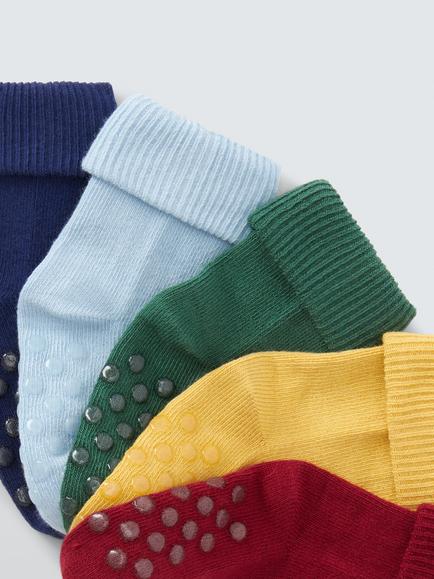 John Lewis Baby Organic Cotton Rich Roll Top Socks, Pack of 5 - view 2, Blue/Multi