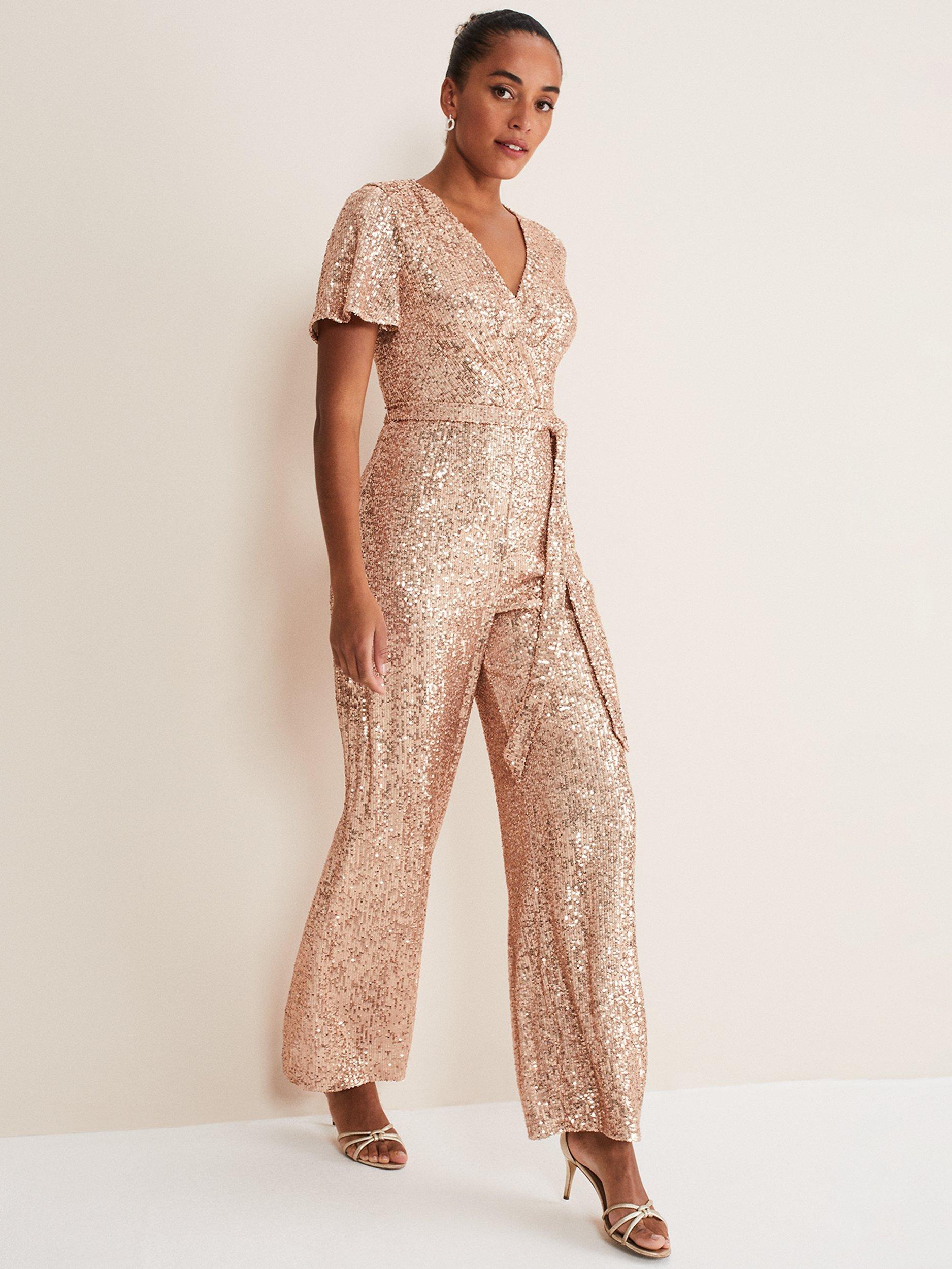 Phase Eight Alessandra Sequin Jumpsuit, Rose Gold, 8