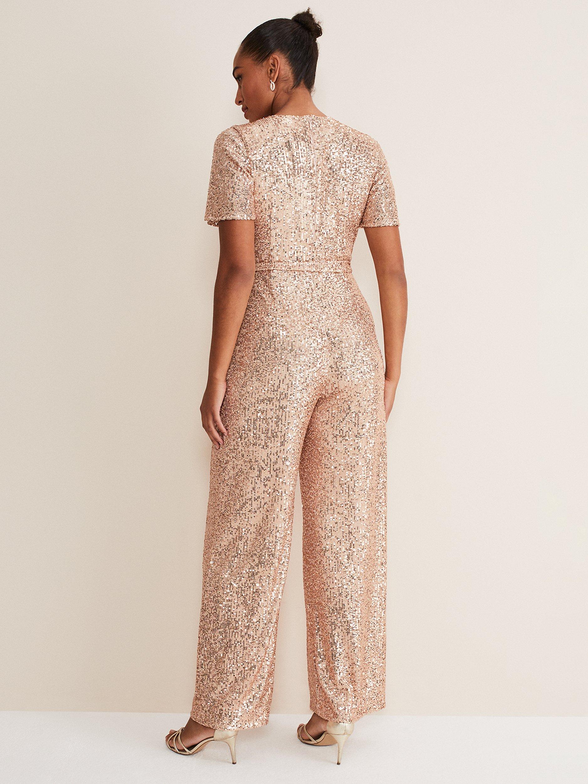 Phase Eight Alessandra Sequin Jumpsuit, Rose Gold, 8