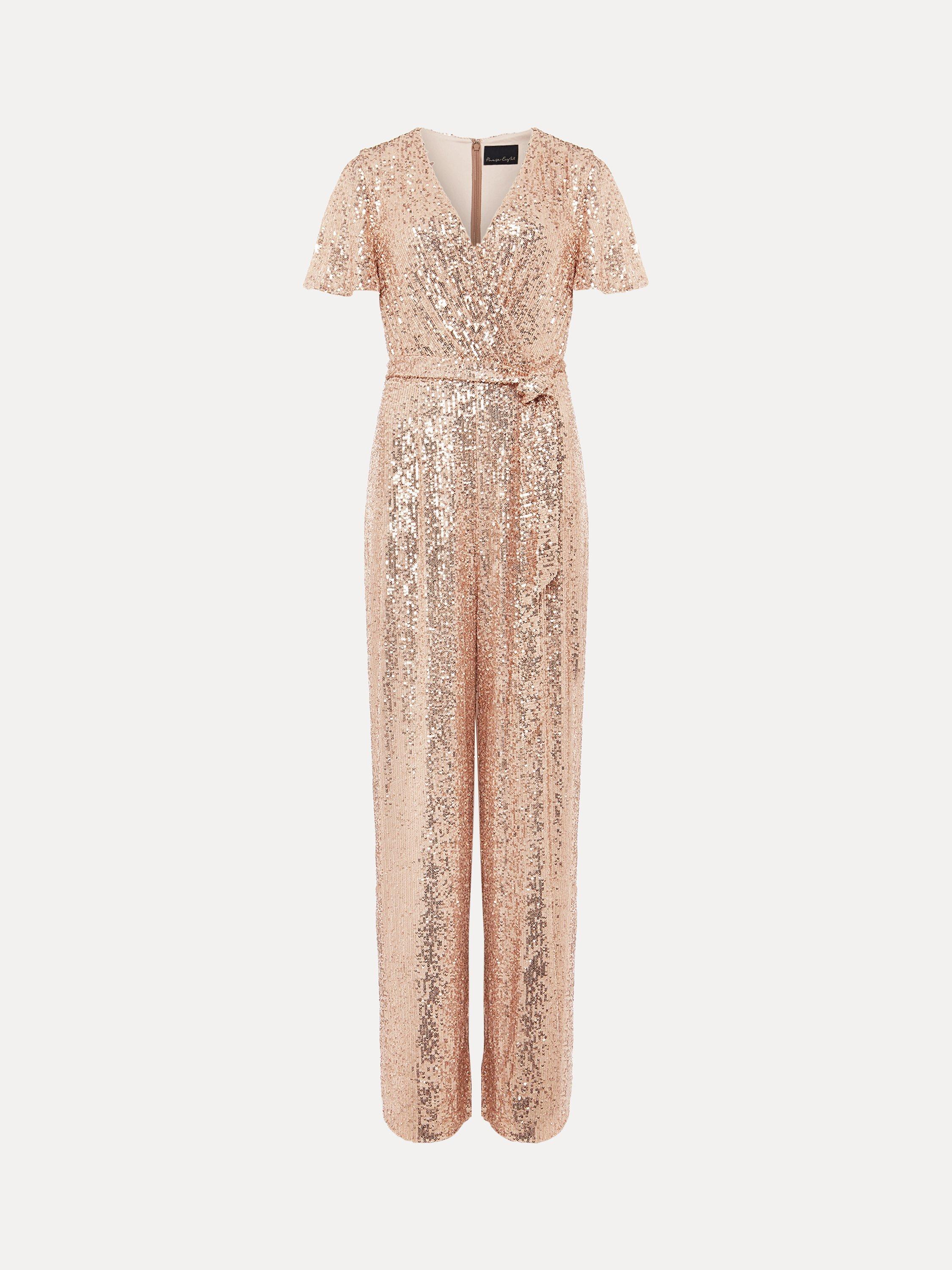 Phase Eight Alessandra Sequin Jumpsuit, Rose Gold, 8