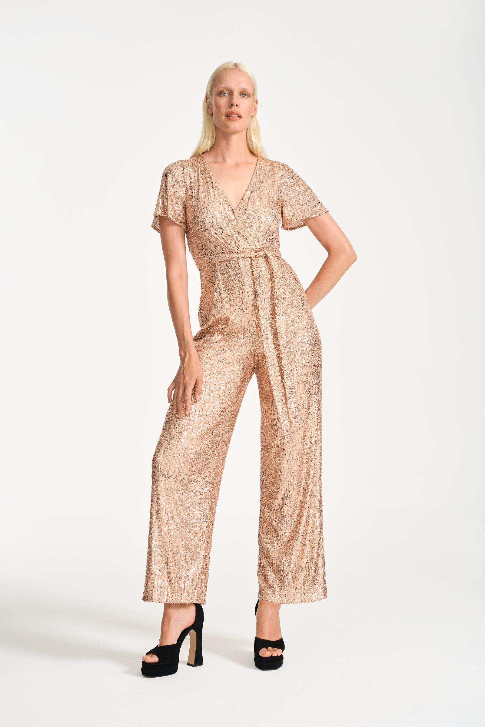 Phase Eight Alessandra Sequin Jumpsuit, Rose Gold, 8