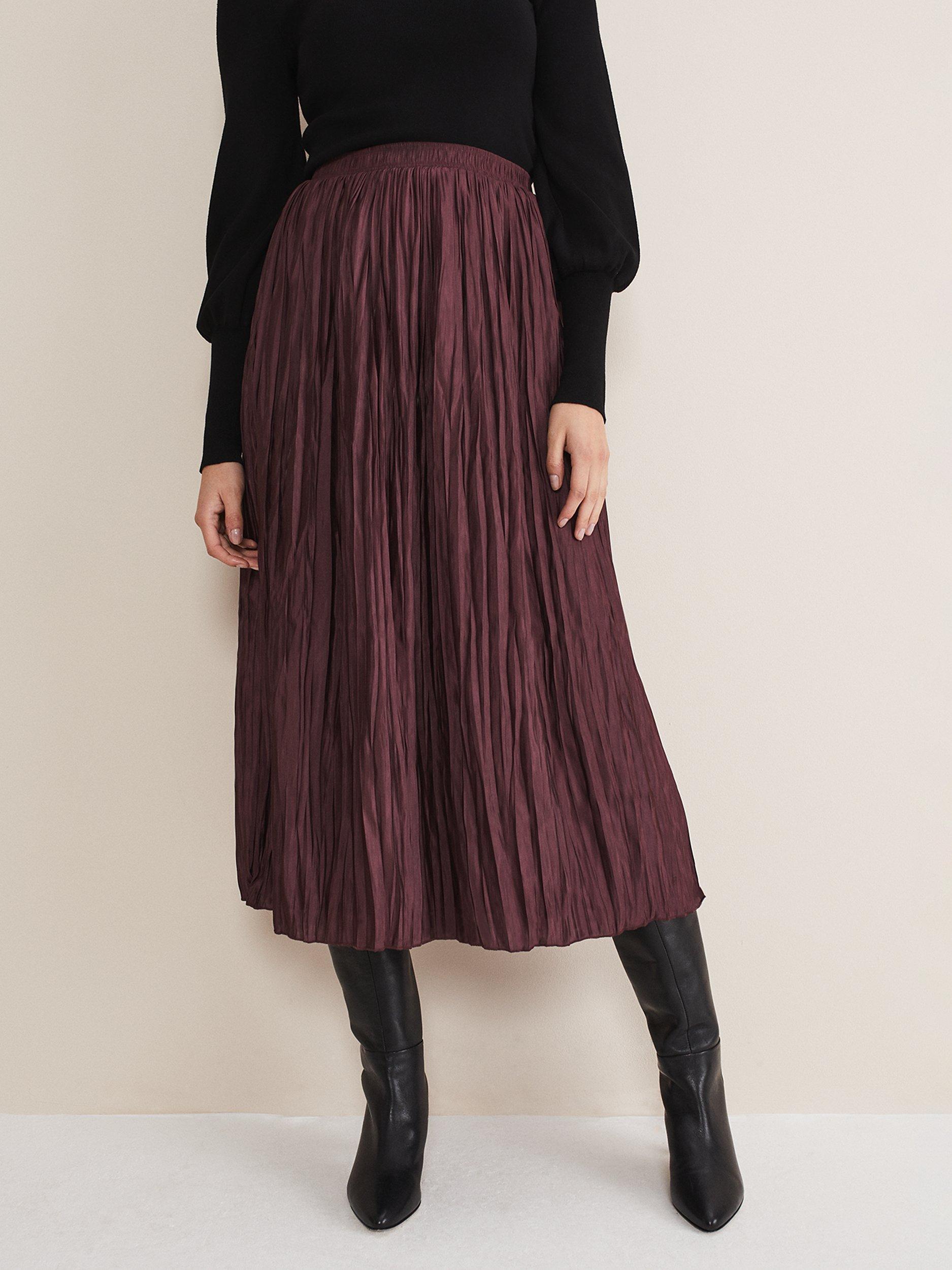 Phase Eight Kate Plisse Midi Skirt, Dark Purple