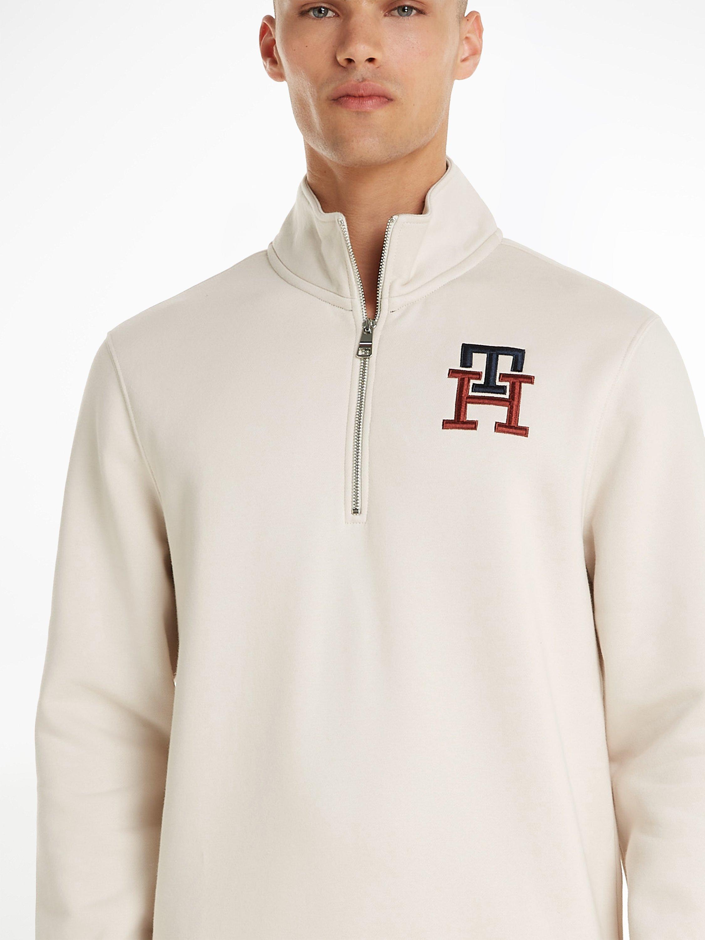 Tommy Hilfiger Essential TH Monogram Half Zip Neck Jumper, Feather White
