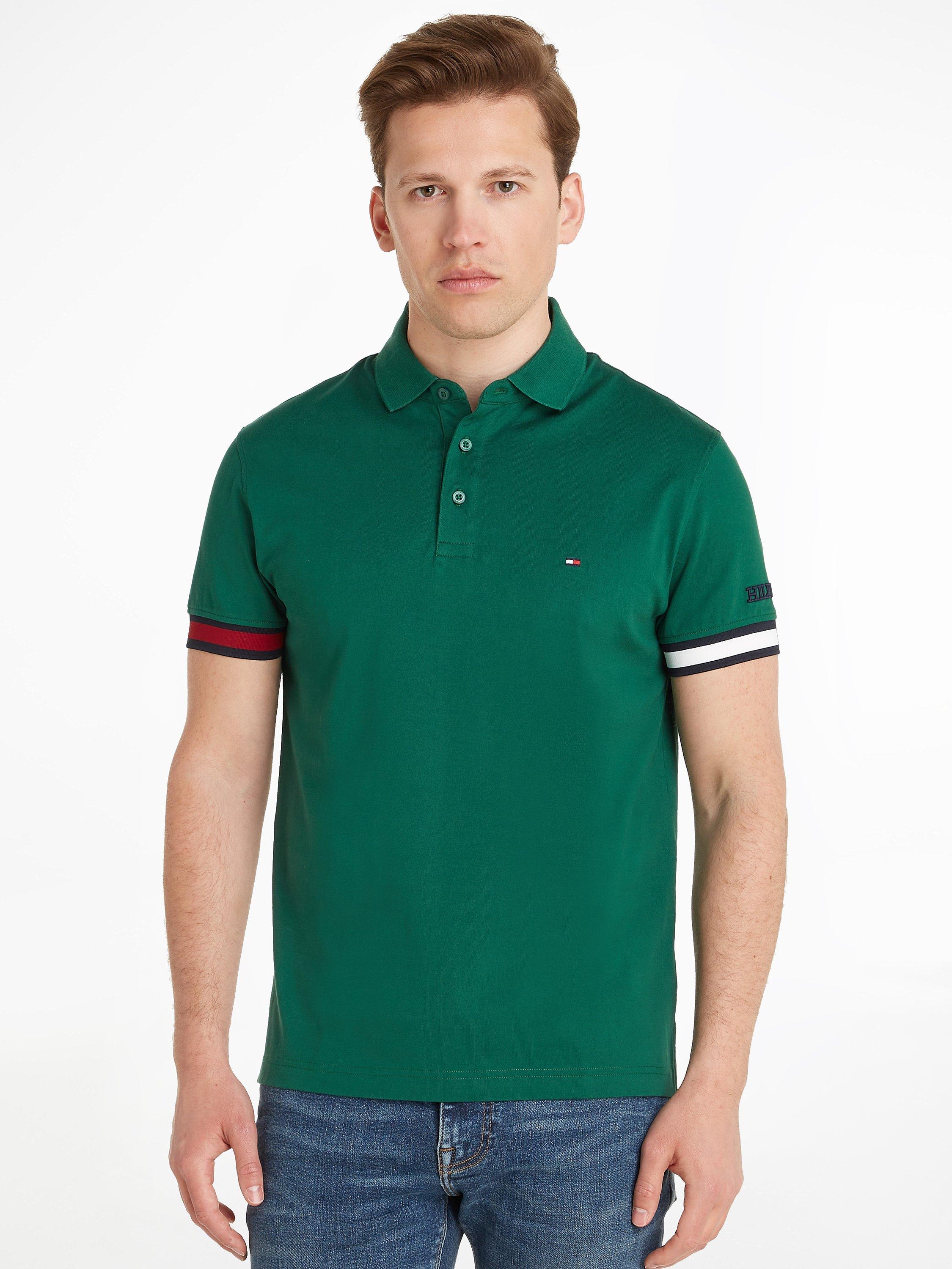 Tommy Hilfiger Flag Logo Short Sleeve Polo Top, Prep Green, L