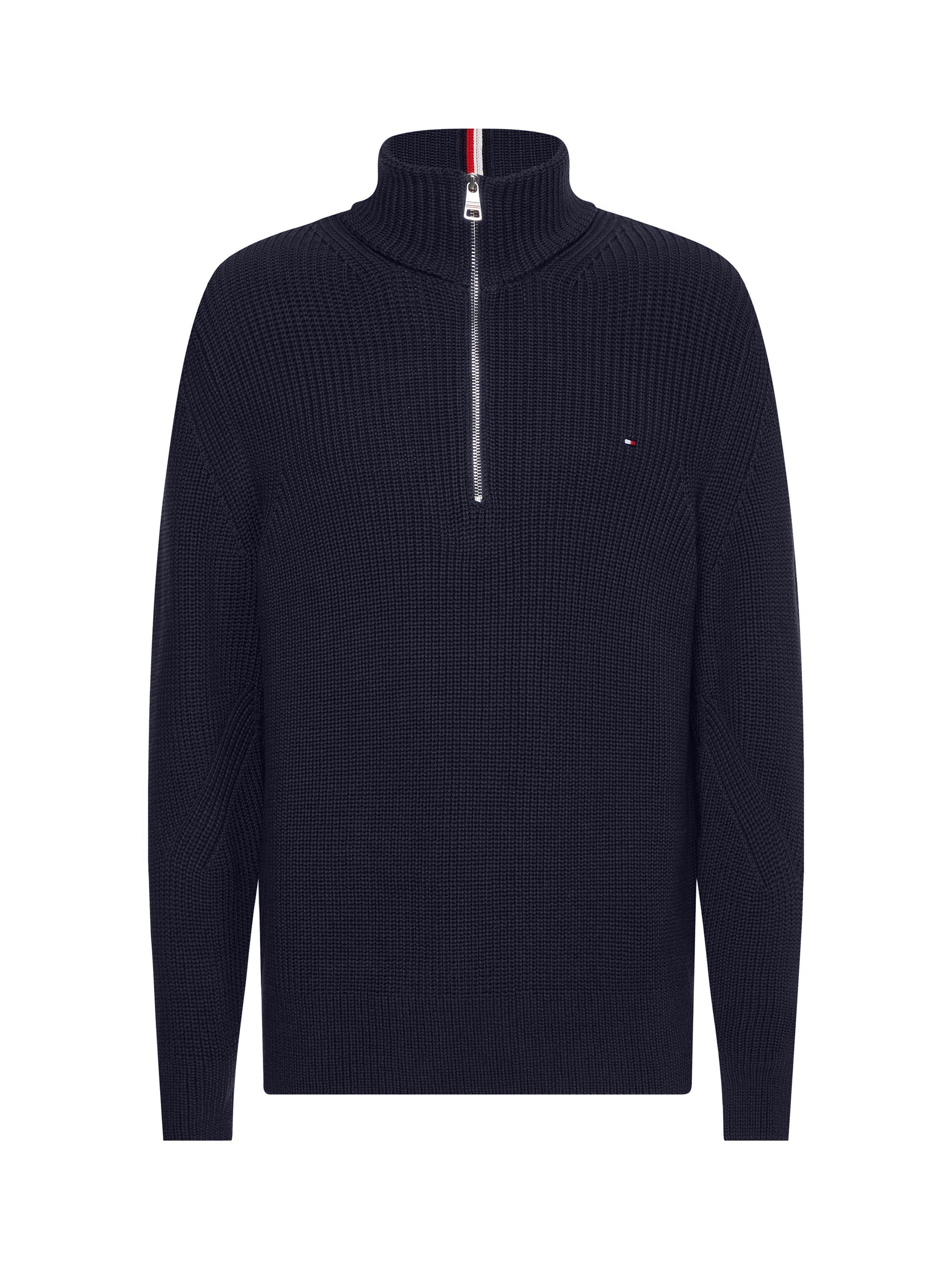 Tommy Hilfiger Structured Zip Mock Neck Jumper, Desert Sky