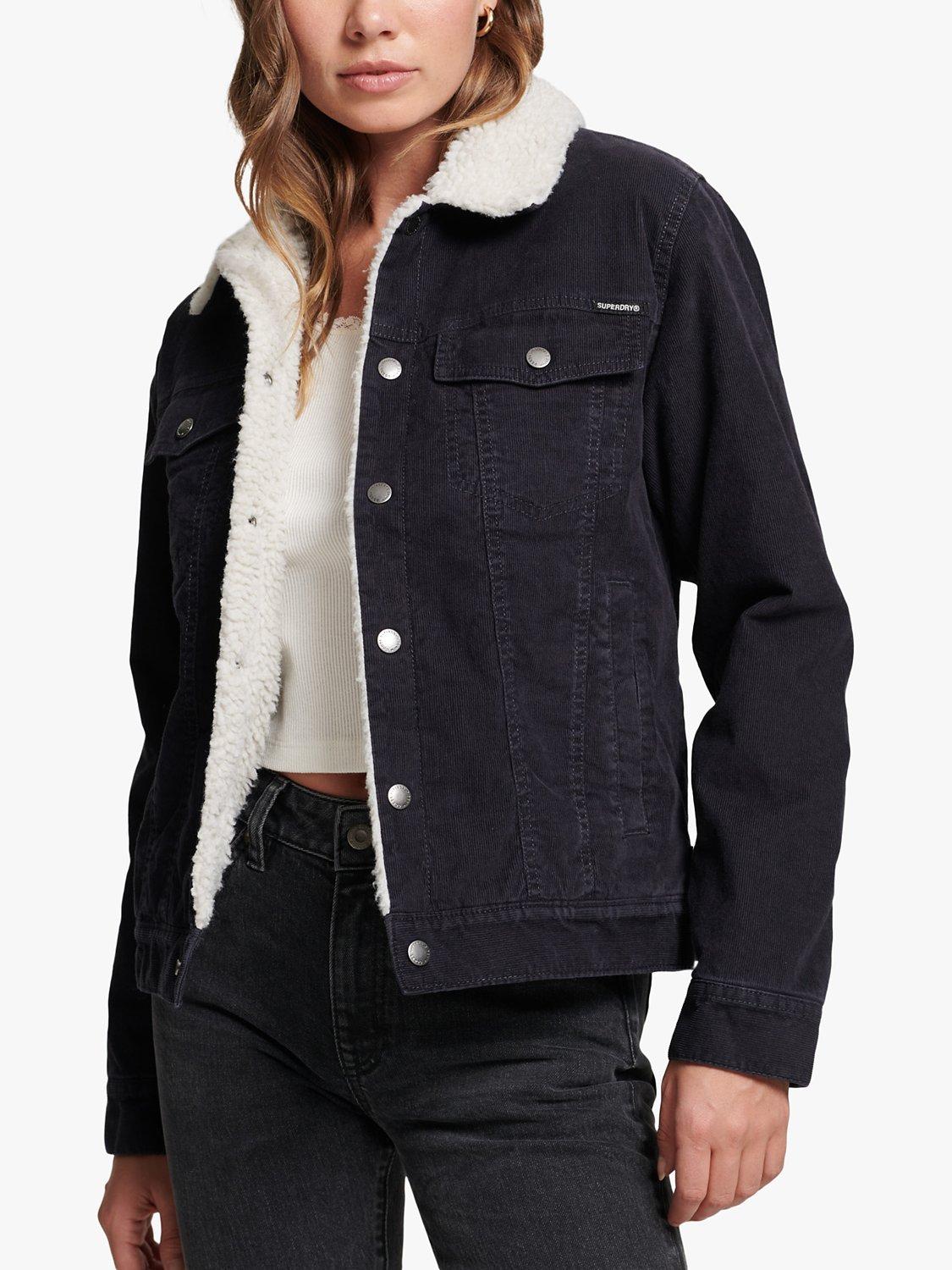 Superdry Sherpa Cord Trucker Jacket, Ash Black, 16