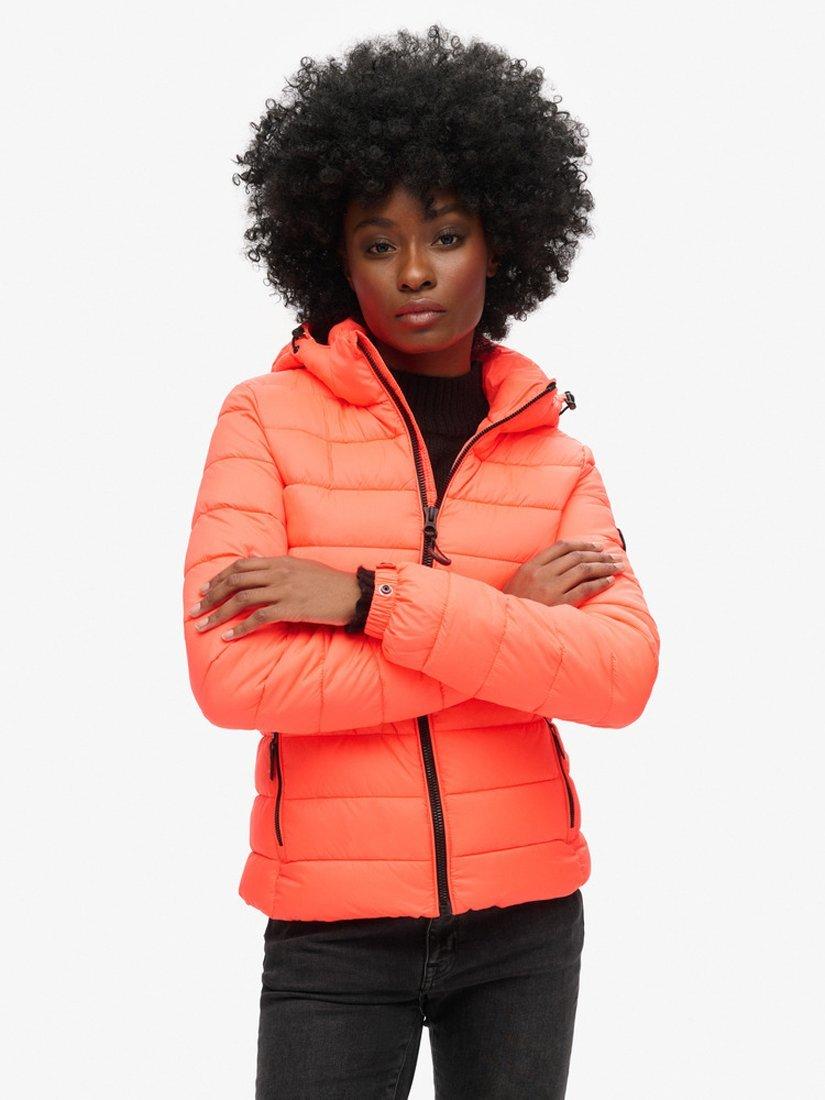 Product image 2 of 6, which shows Superdry Hooded Classic Puffer Jacket, Hyper Fire Coral, 8