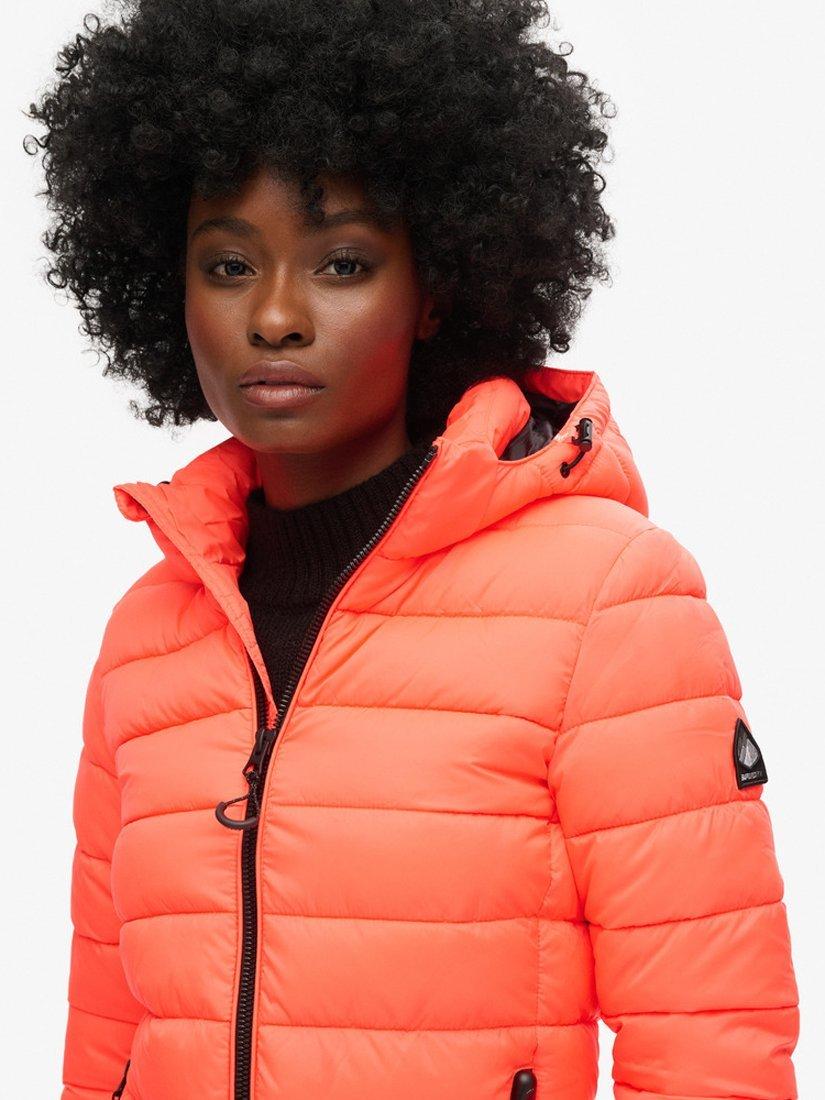 Product image 4 of 6, which shows Superdry Hooded Classic Puffer Jacket, Hyper Fire Coral, 8