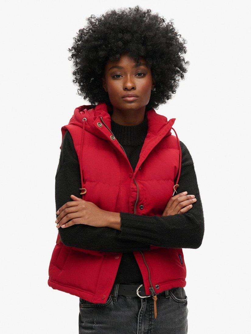 Superdry Everest Hooded Puffer Gilet, Red