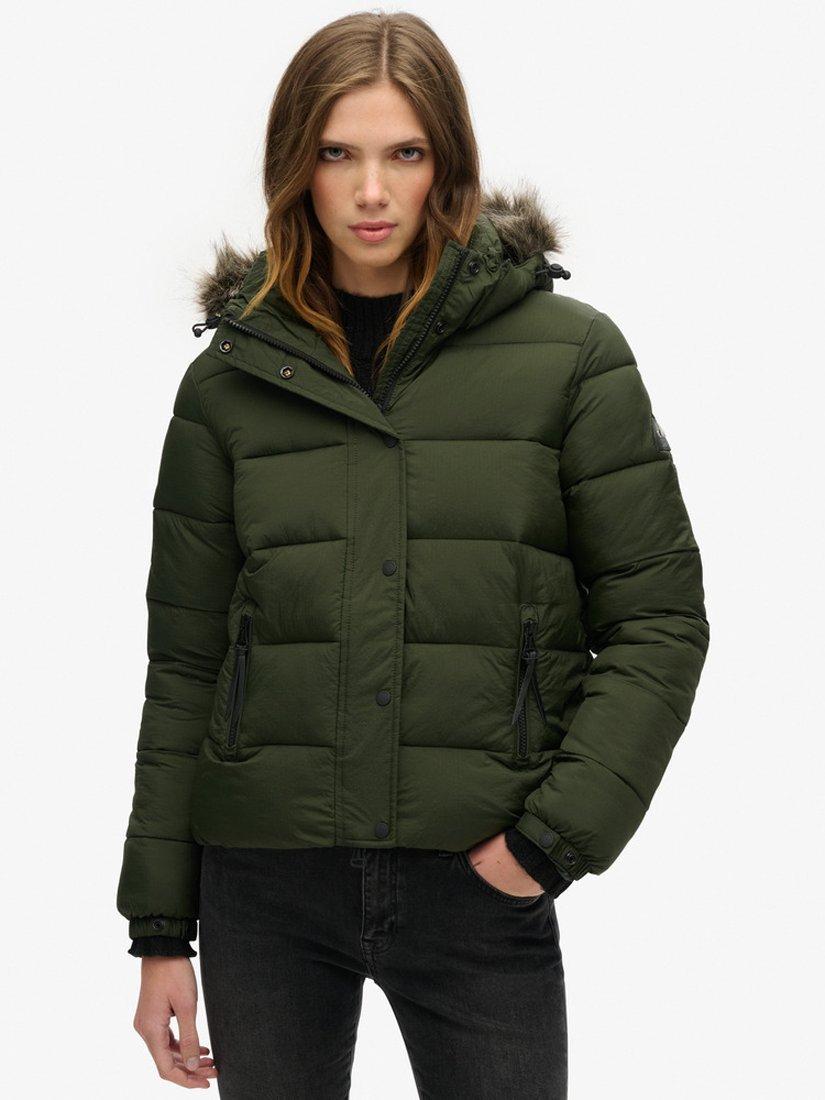 Product image 2 of 7, which shows Superdry Hooded Mid Layer Short Jacket, Surplus Goods Olive, 8