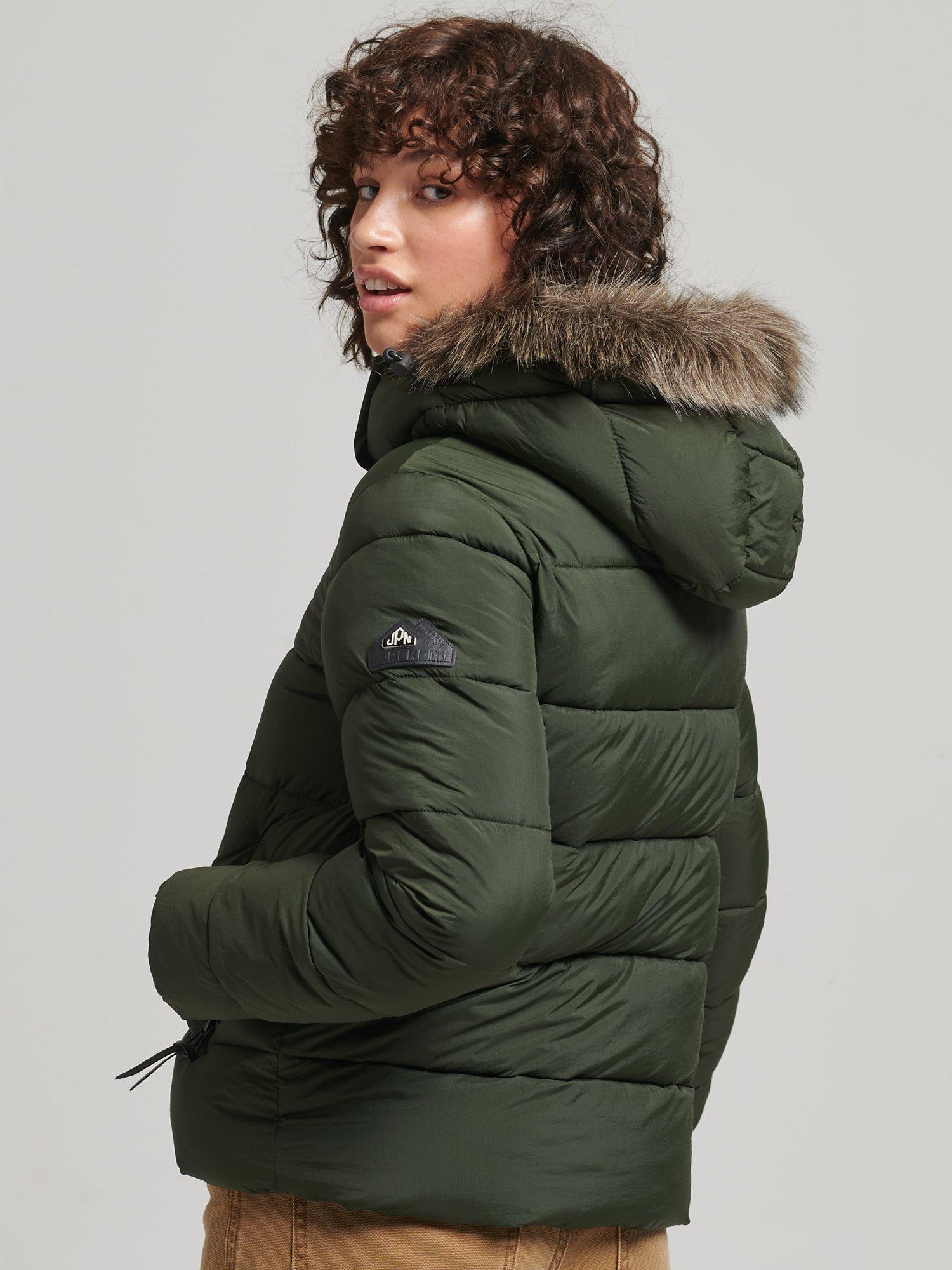 Product image 3 of 7, which shows Superdry Hooded Mid Layer Short Jacket, Surplus Goods Olive, 8