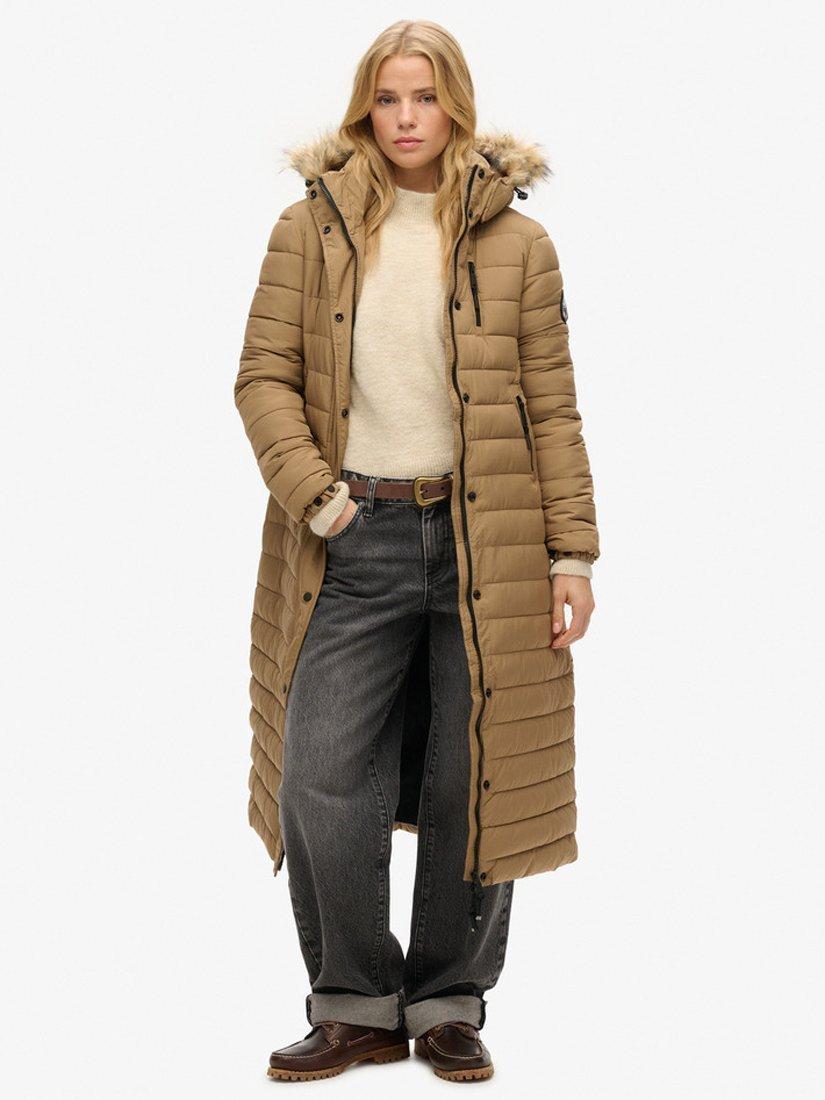 Longline faux fur hooded puffer coat online