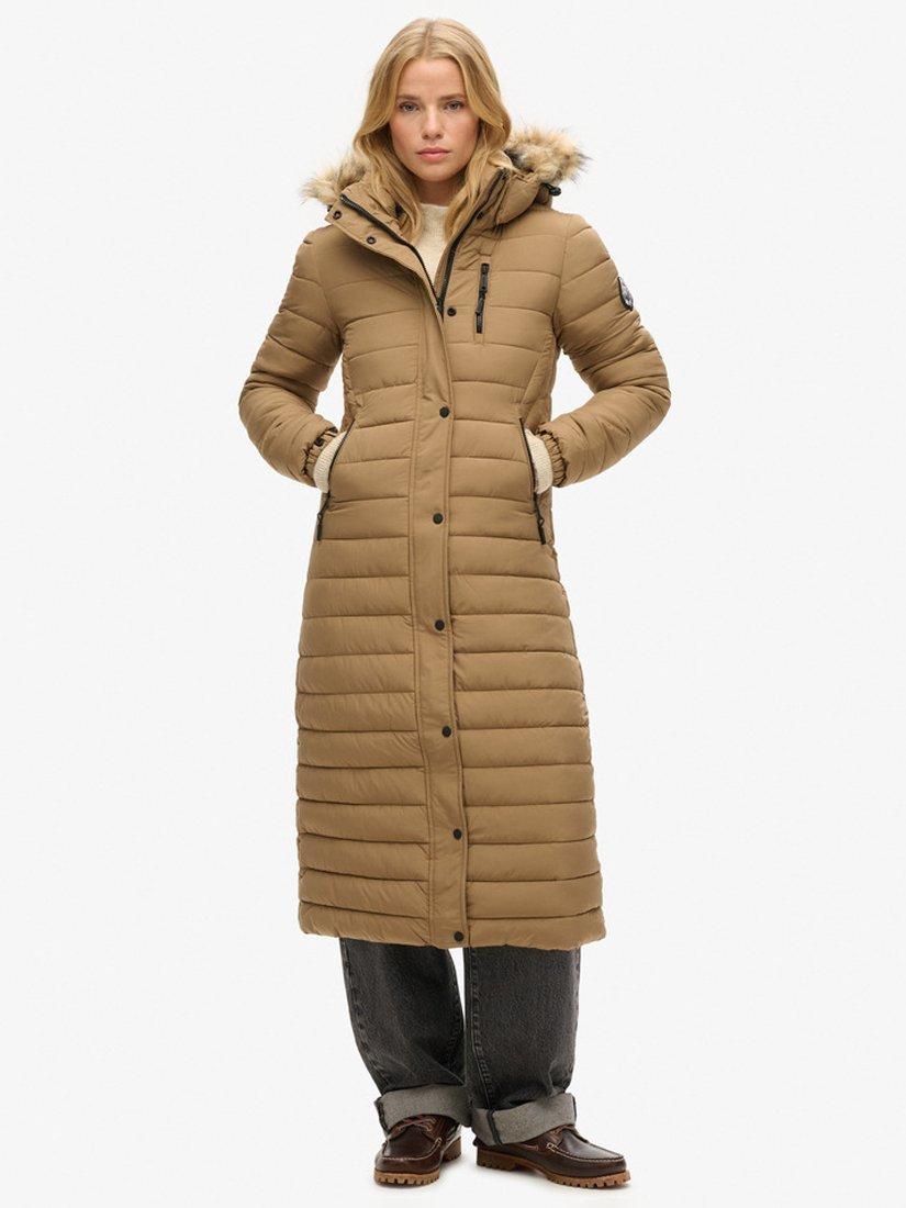Superdry Faux Fur Hooded Longline Light Padded Puffer Coat