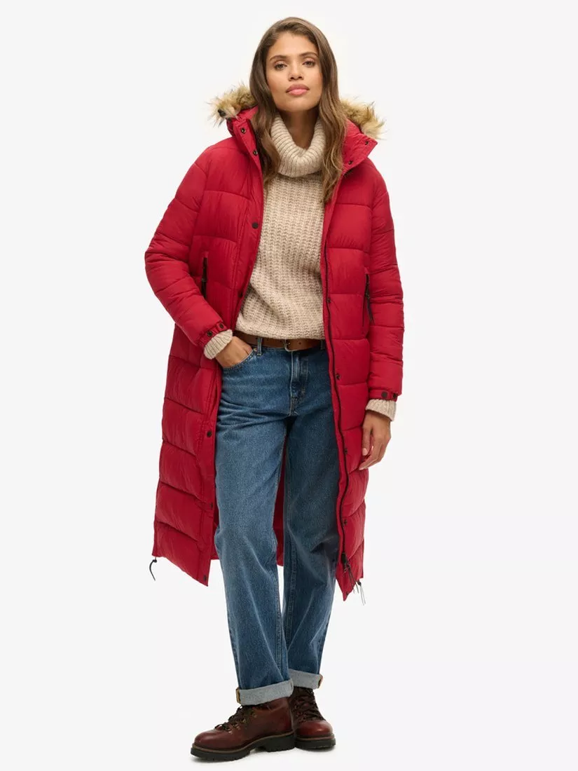 Superdry Faux Fur Hooded Longline Puffer Coat