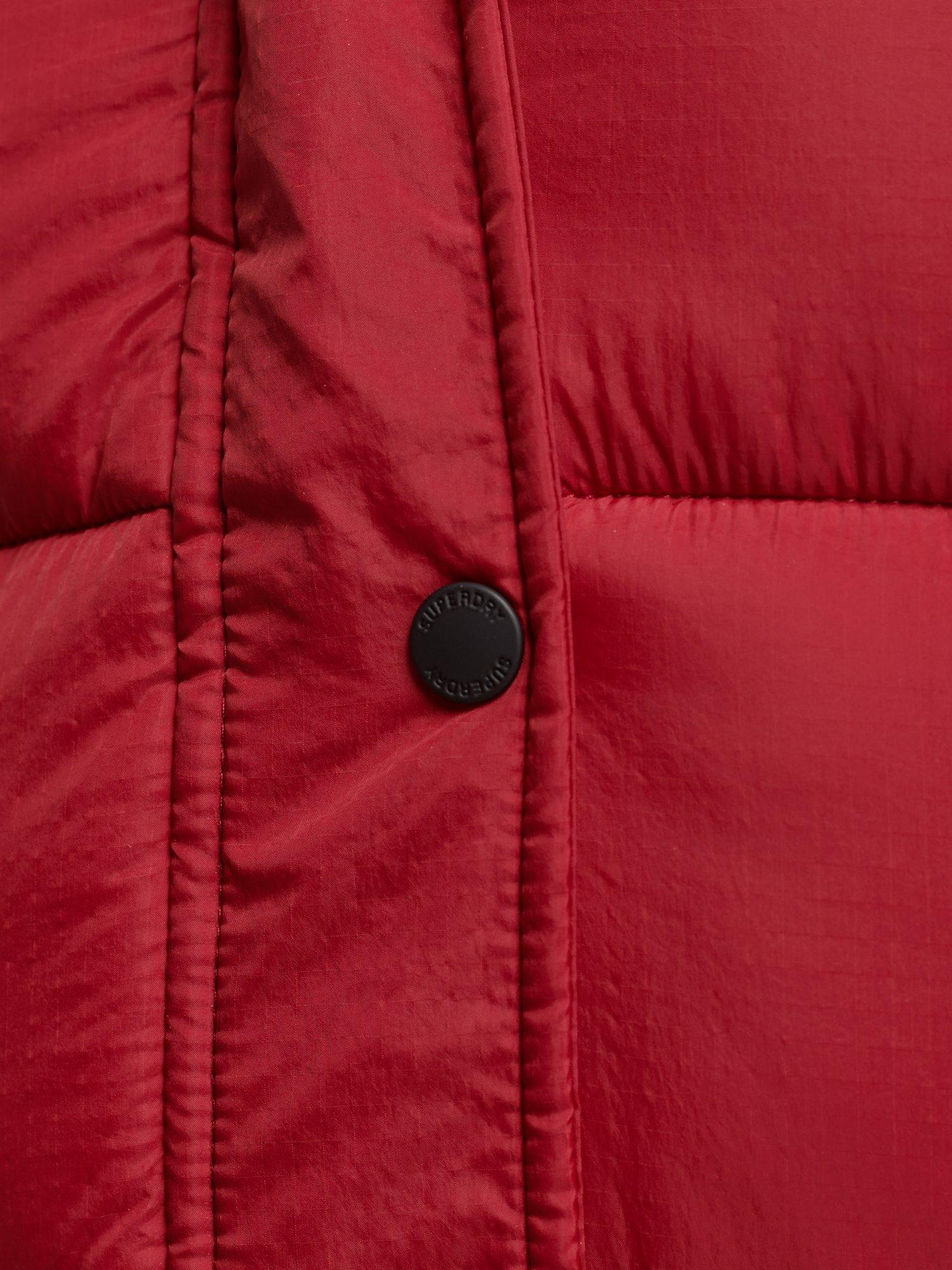 Product image 7 of 8, which shows Superdry Faux Fur Hooded Longline Puffer Coat, Red, 16
