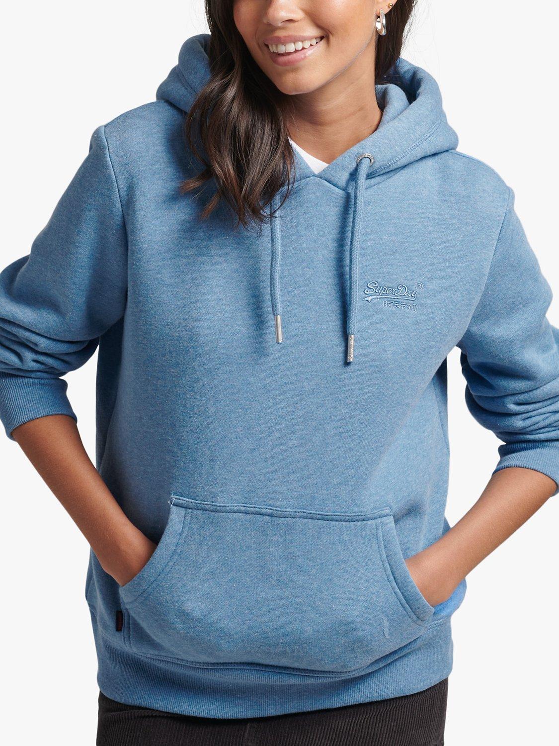 Superdry Organic Cotton Blend Essential Logo Hoodie, Blush Blue Marl