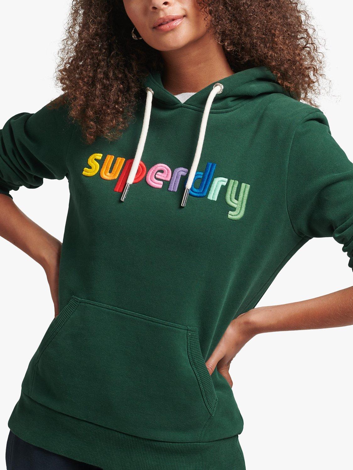 Superdry Embroidered Rainbow Logo Hoodie, Enamel Green