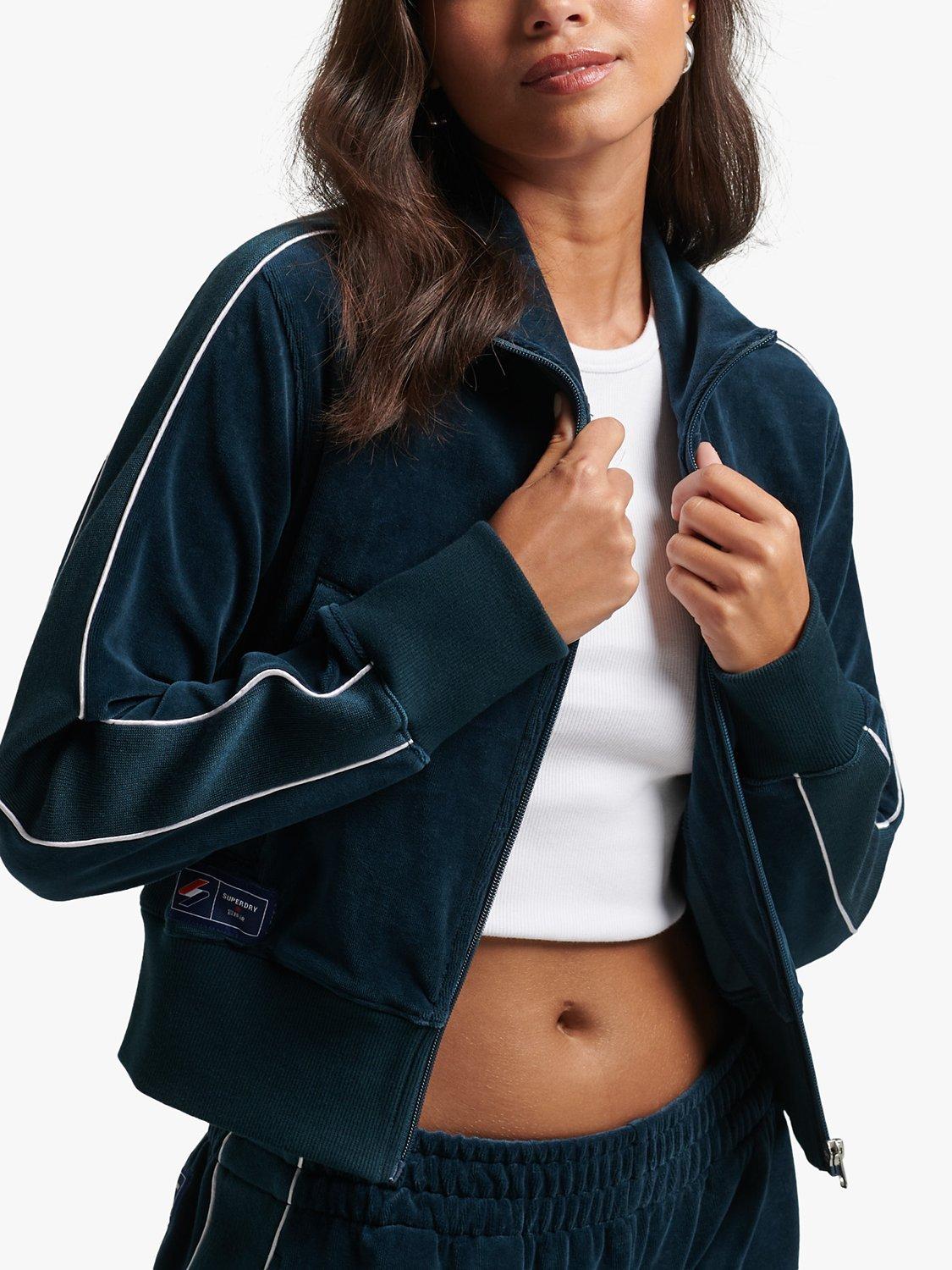 Superdry Code S Logo Velour Track Top, Zinc Blue
