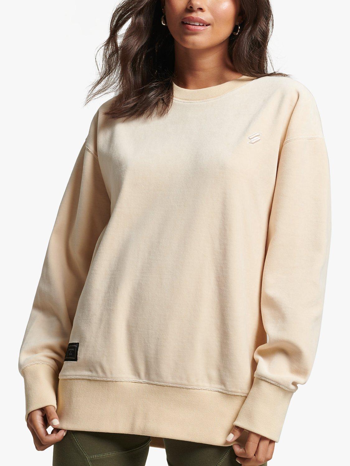Superdry Code S Logo Velour Oversized Crew Neck Jumper, Tapioca