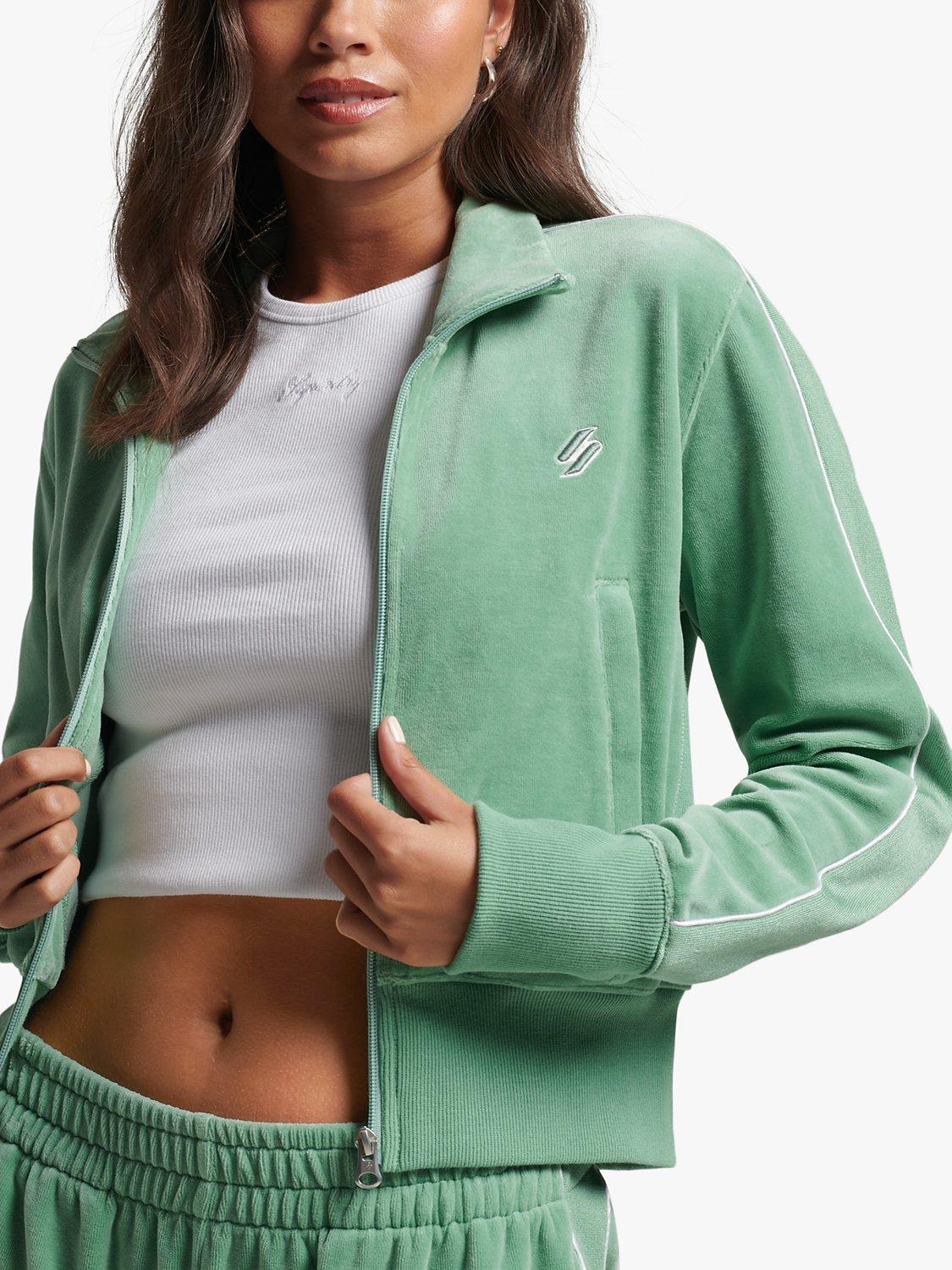 Superdry Code S Logo Velour Track Top, Granite Green