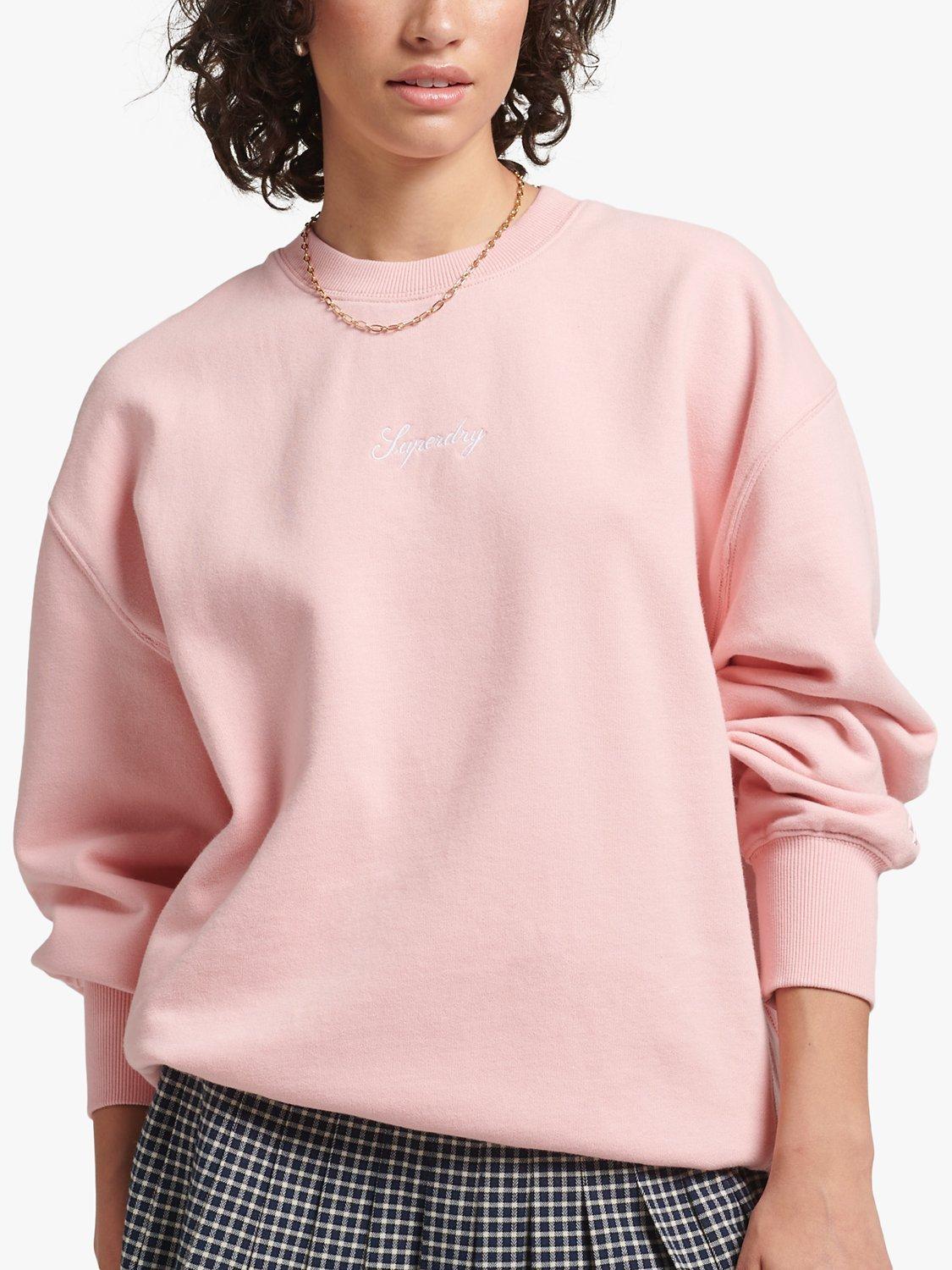 Superdry Heritage Oversized Embroidered Crew Sweatshirt, Coral Blush