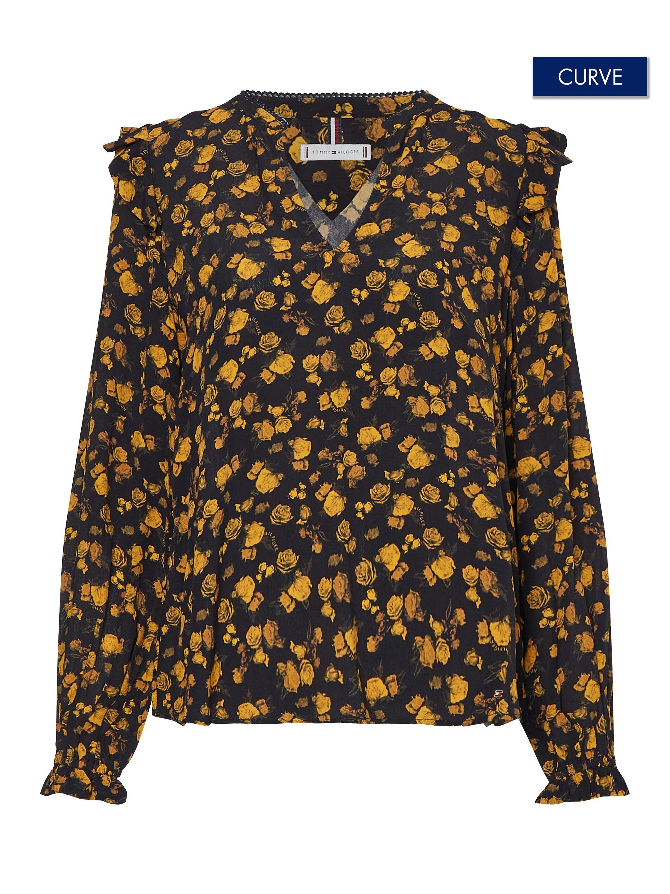 Product image 3 of 4, which shows Tommy Hilfiger Curve Crepe Floral Blouse, Black/Yellow, XXXXXXL