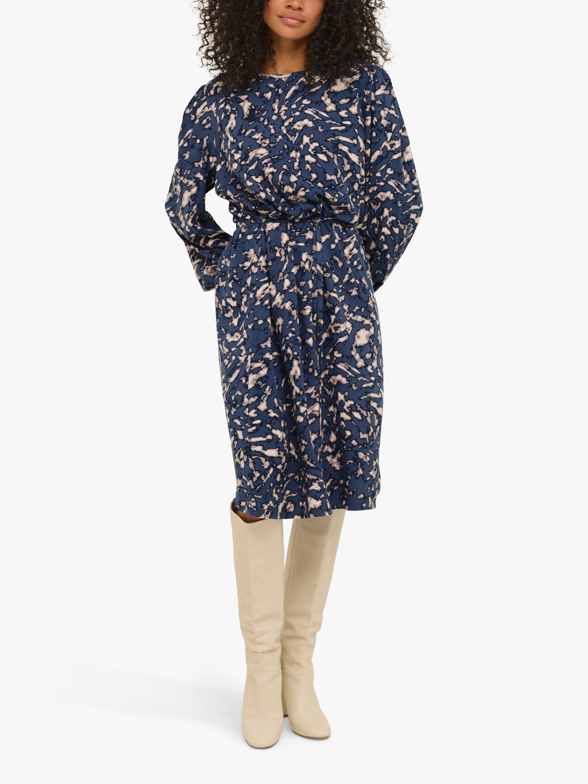 KAFFE Via Long Sleeve Midi Dress, Vintage Indigo