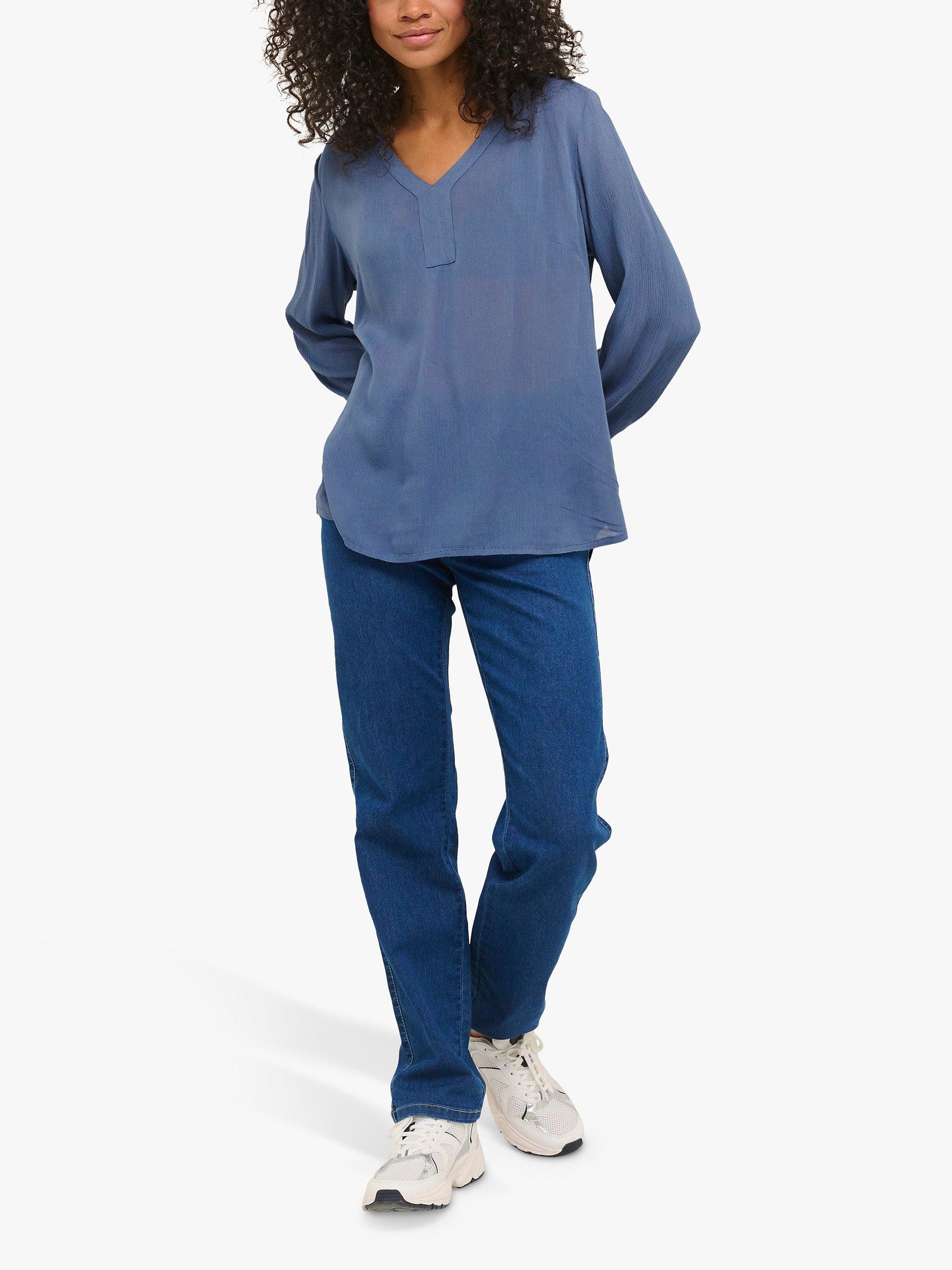 KAFFE Amber V-Neck Long Sleeve Blouse, Vintage Indigo, 8