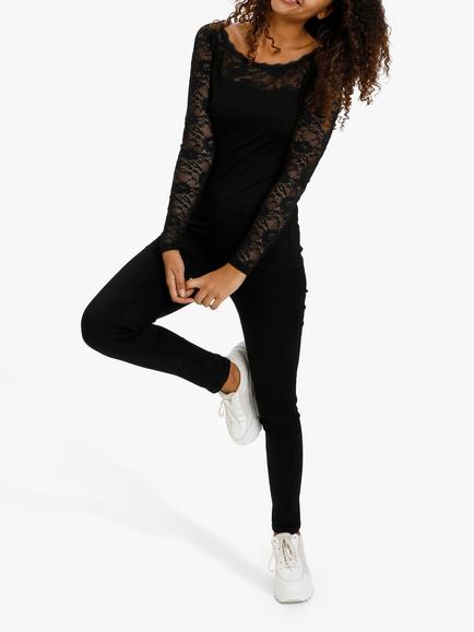 KAFFE Long Sleeve Lace Blouse, Deep Black, Black Deep