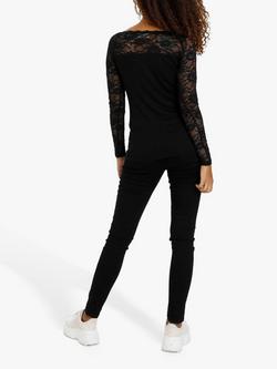 KAFFE Long Sleeve Lace Blouse, Deep Black - view 2, Black Deep