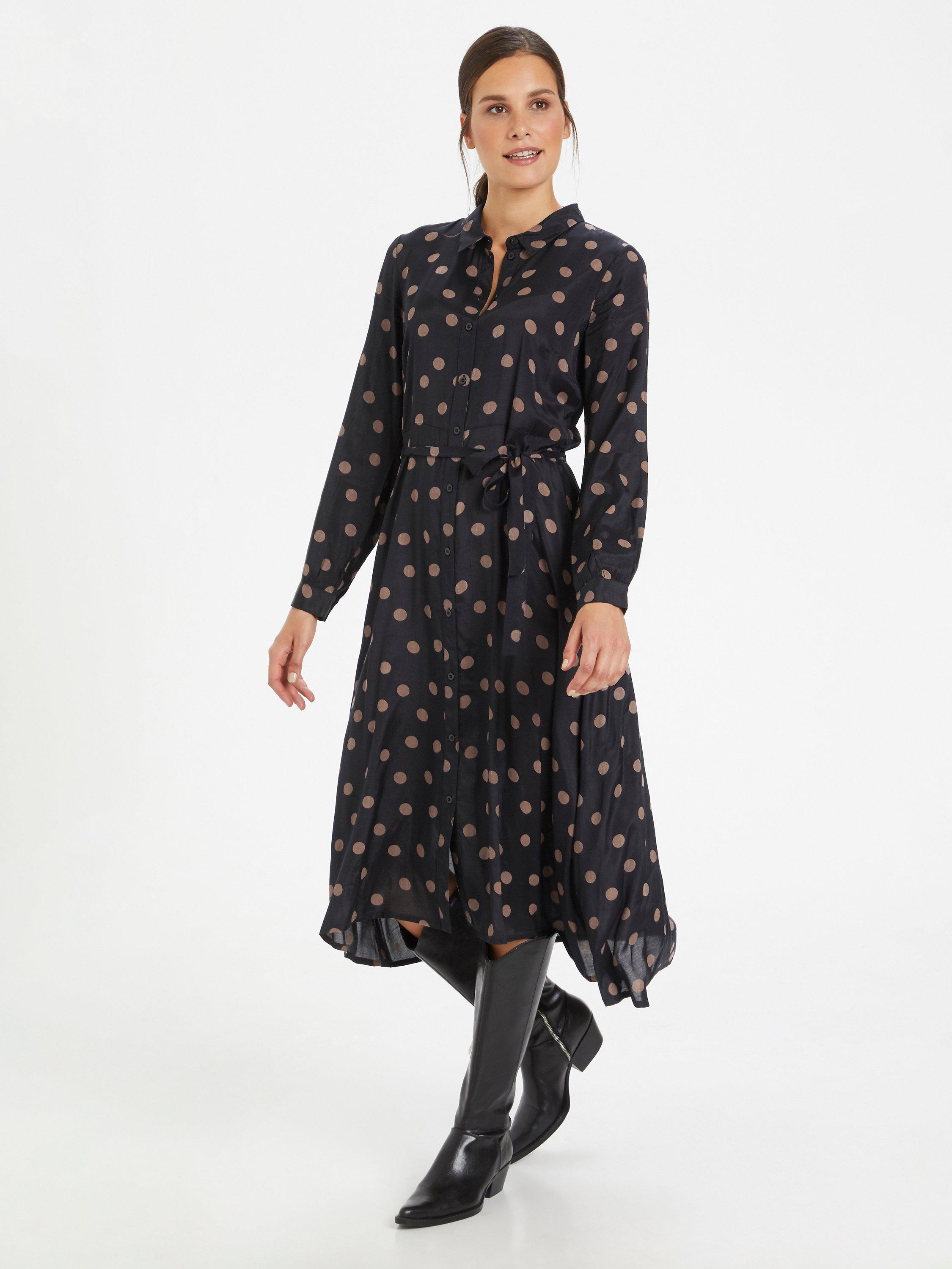 KAFFE Oline Polka Dot Midi Shirt Dress Black Beige