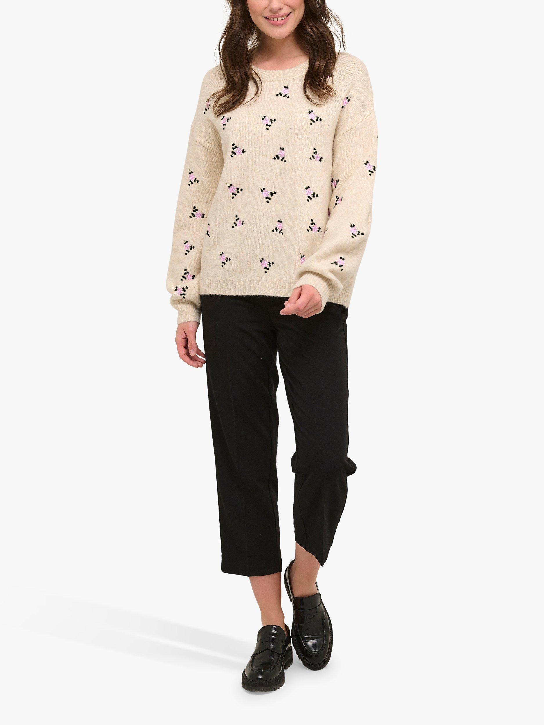 Product image 1 of 5, which shows KAFFE Josie Embroidered Knit Pullover Jumper, Sand Melange, XS