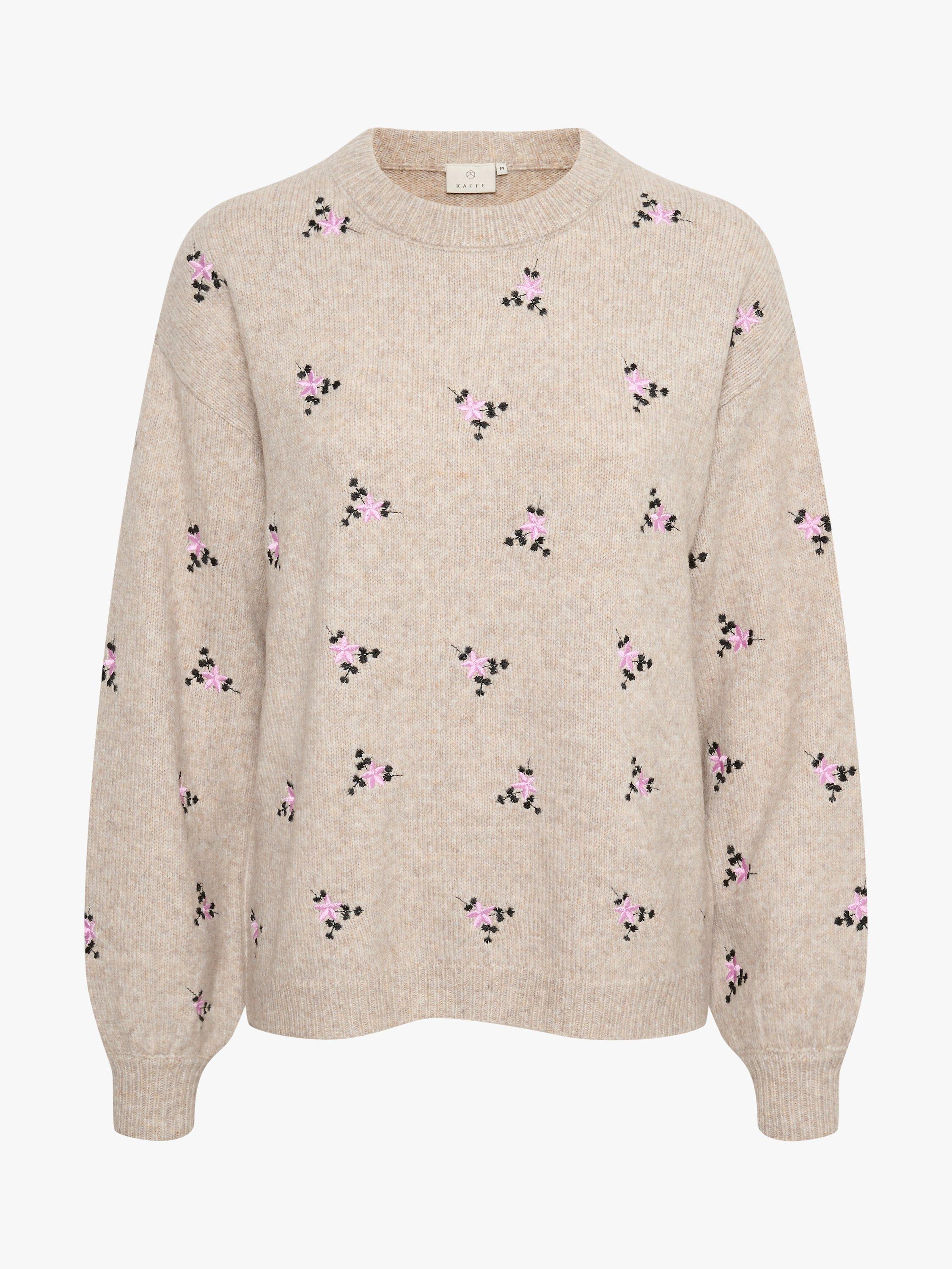 Product image 4 of 5, which shows KAFFE Josie Embroidered Knit Pullover Jumper, Sand Melange, XS
