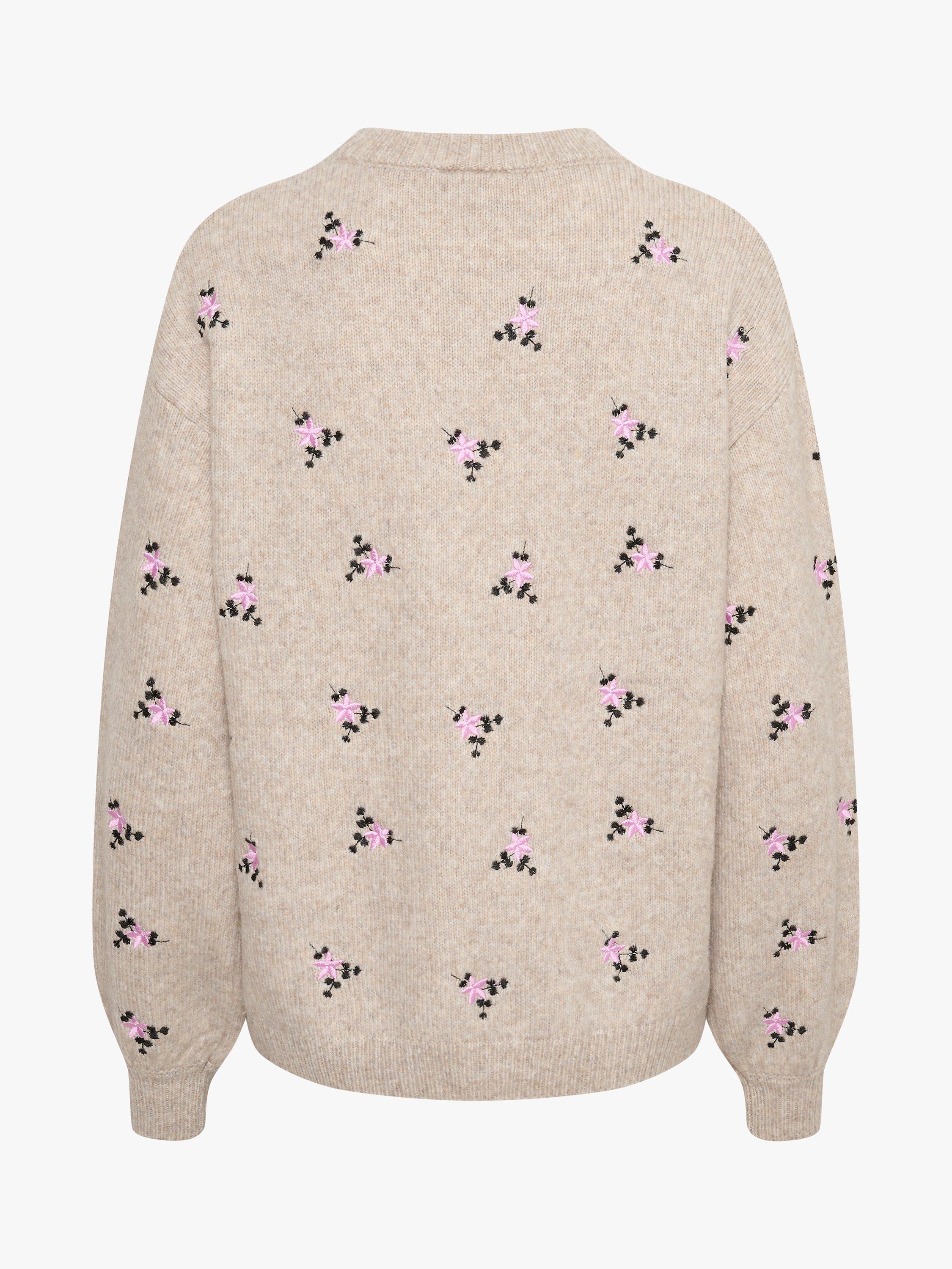 Product image 5 of 5, which shows KAFFE Josie Embroidered Knit Pullover Jumper, Sand Melange, XS